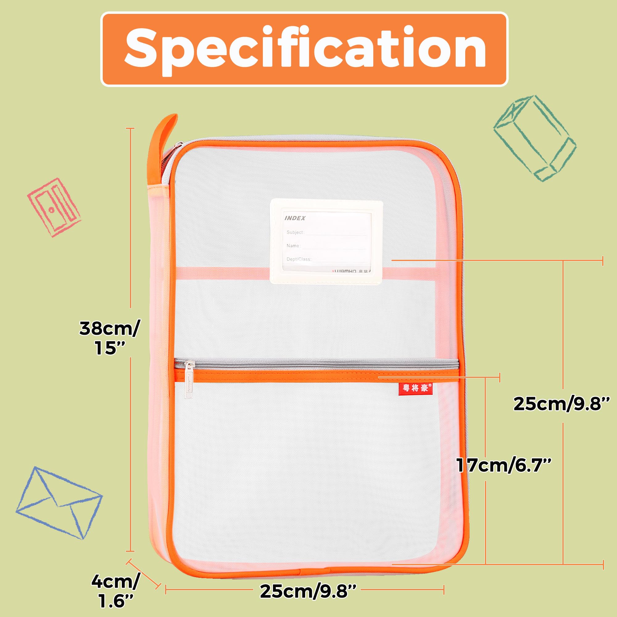 Mesh Document Bag Nylon File Zip Bag Travel A4 Student Homework Office Supplies Orange, A4 Orange - Image 3