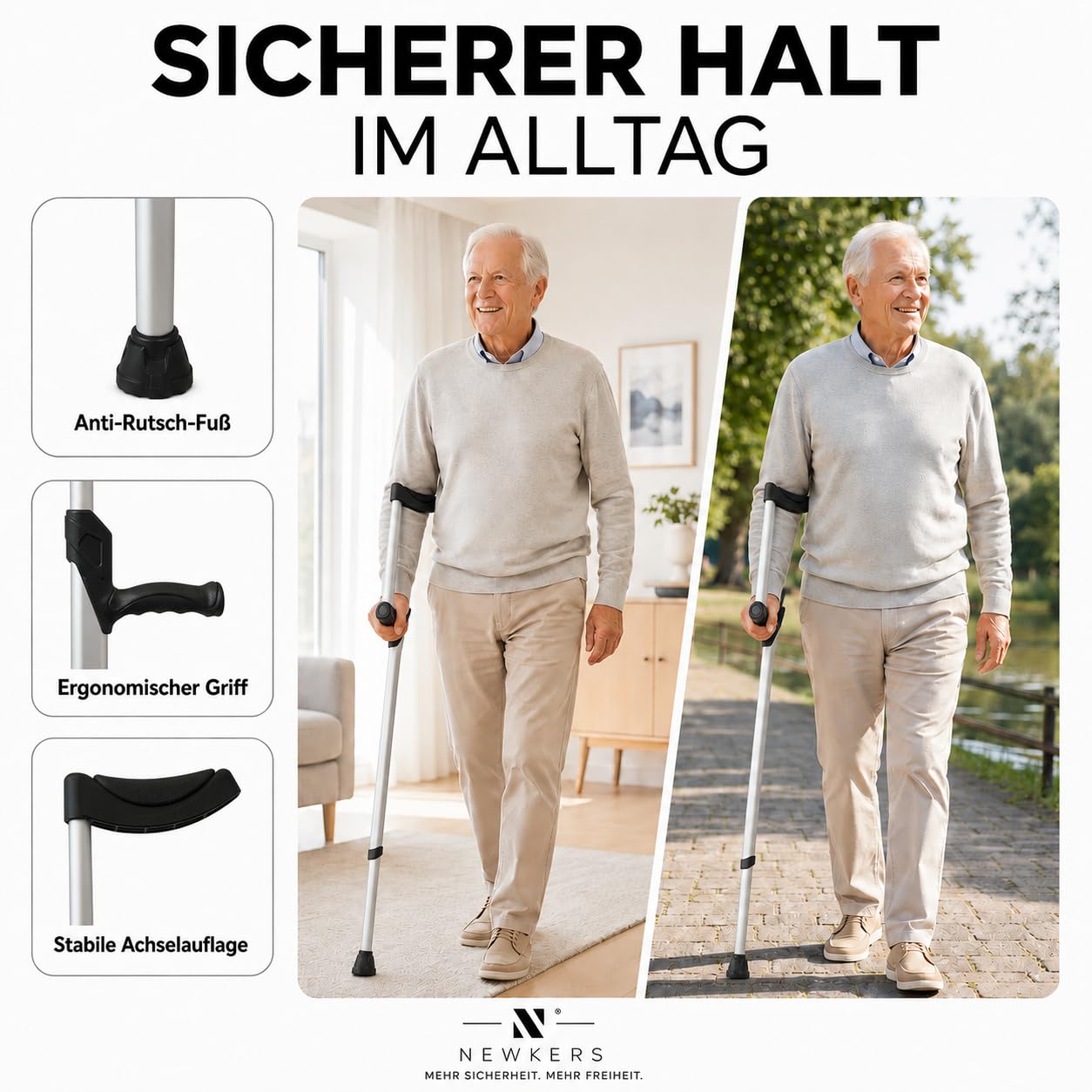 Muletas para antebrazos, 80 – 100 cm, antideslizante, 700 g | Andador de altura ajustable para adultos y personas mayores con reposamuñecas, pie antideslizante y solo 700 g de peso.