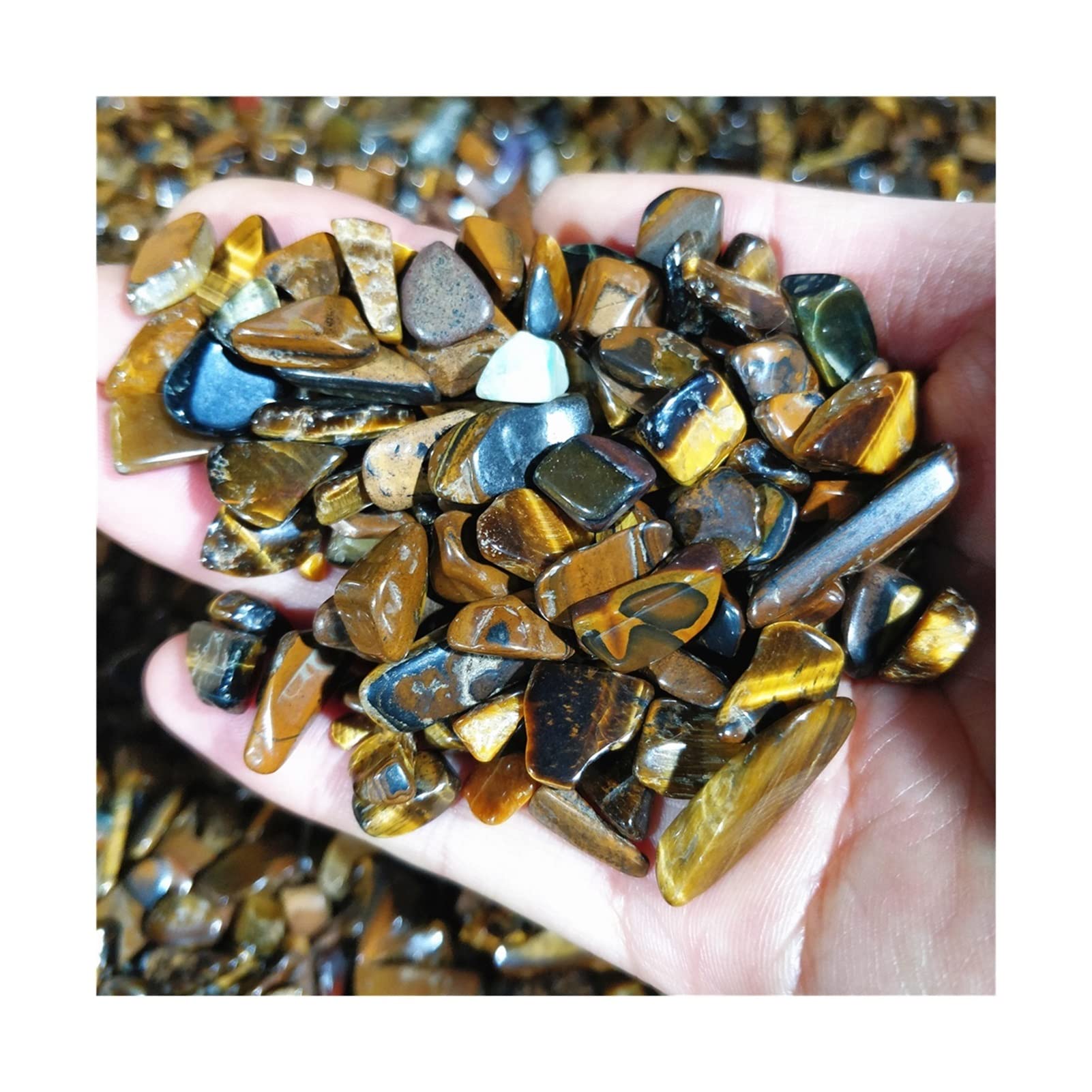 Grava de Cristal de Ojo de Tigre Amarillo Natural, espécimen de for Acuario, Decora con Buen Gusto, Piedras rodadas de Ojo de Tigre en decoración a Granel MZOGODWI (Size : 500g)