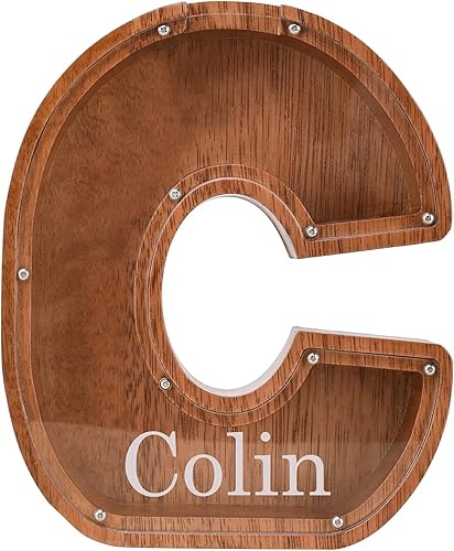 Alcancía con letras de madera personalizadas, nombre grabado en láser, 1.8 pulgadas de grosor, letras del alfabeto de madera, monedas, banco,