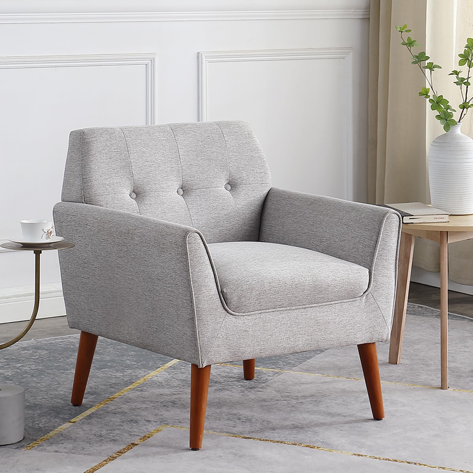 Ouchtek Mid Century Modern Accent Chair Line Fabric Living Room Chairs