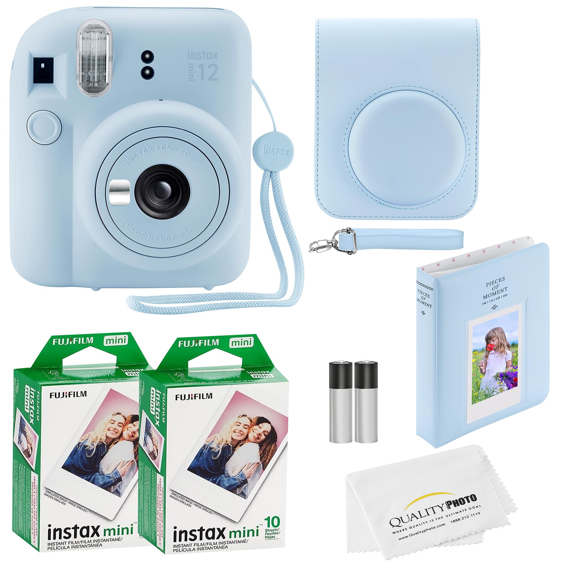 Fujifilm Instax Mini 12 Instant Camera + 20 Photo Prints + Quality Photo Value Bundle, Case, Decoration Stickers, Frames, Photo Album, (Pastel Blue)