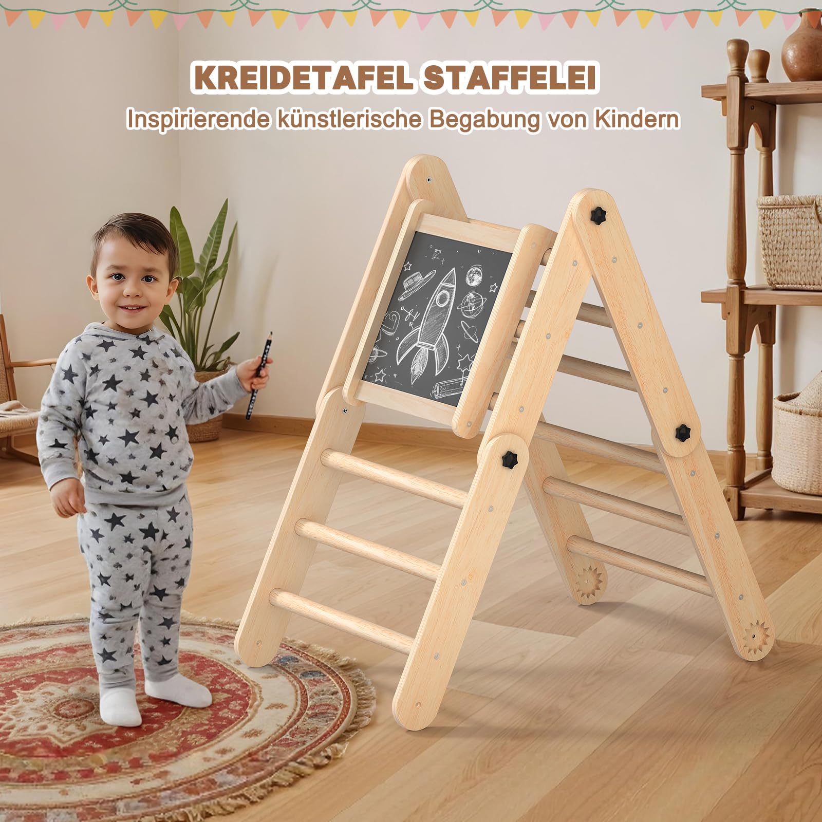 8-in-1 Montessori Klettergerüst Indoor Set, Verformbares Kletterdreieck mit Rutsche, Kletterbogen und Kreidetafel, Ideal für Babys & Kleinkinder 1-6 Jahre, Fördert Spiel, Bewegung und Kreativität