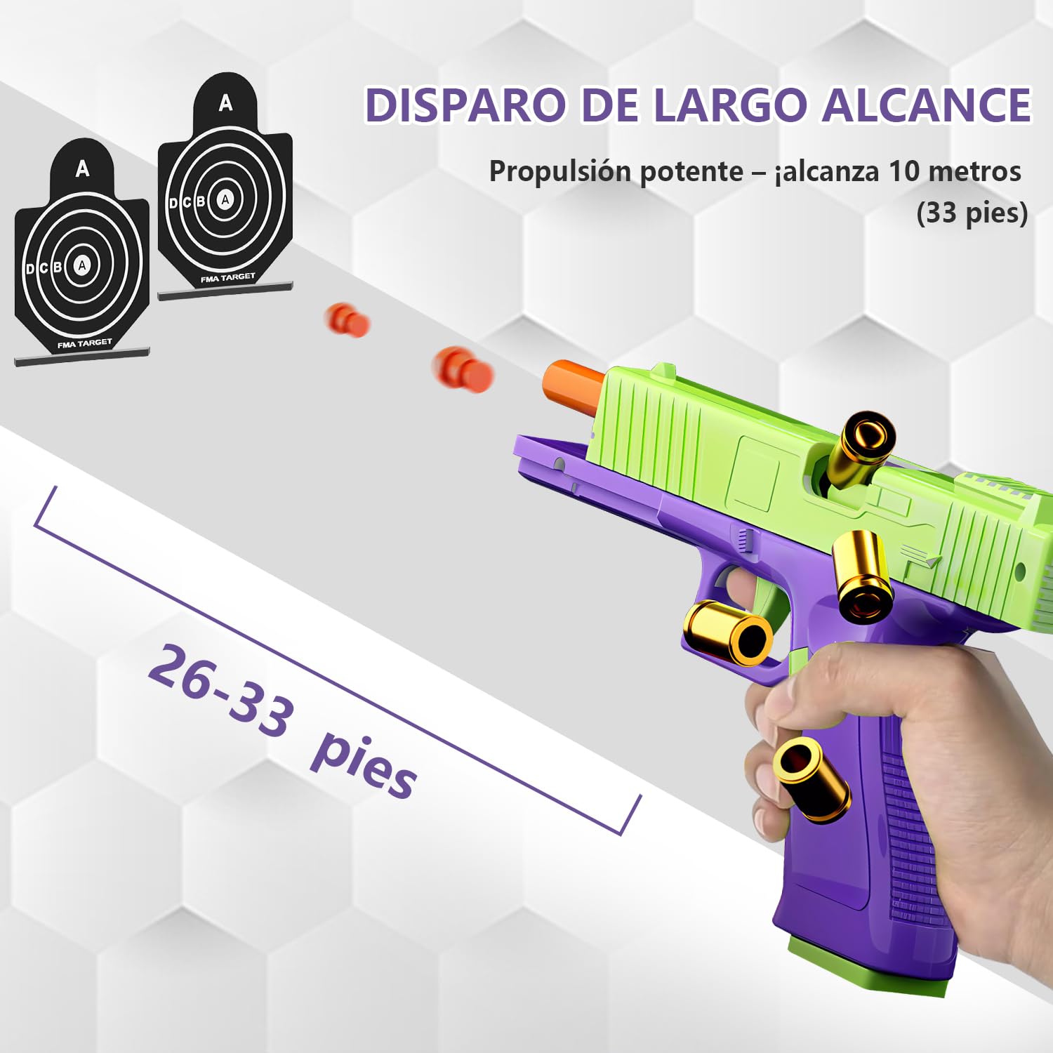 Pistola de Juguete, Arma de Juguete, Incluye 100 Balas Blandas, 32 Cartuchos y 3 Cargadores
