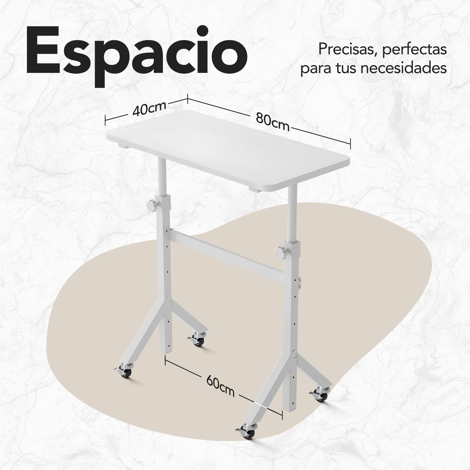 HUANUO Escritorio de pie Ajustable en Altura, 6 ajustes de Altura de hasta 118 cm, 80 x 40 cm, Escritorio pequeño móvil con diseño de Patas Triangulares, Movilidad Suave con Ruedas bloqueables, Mesa