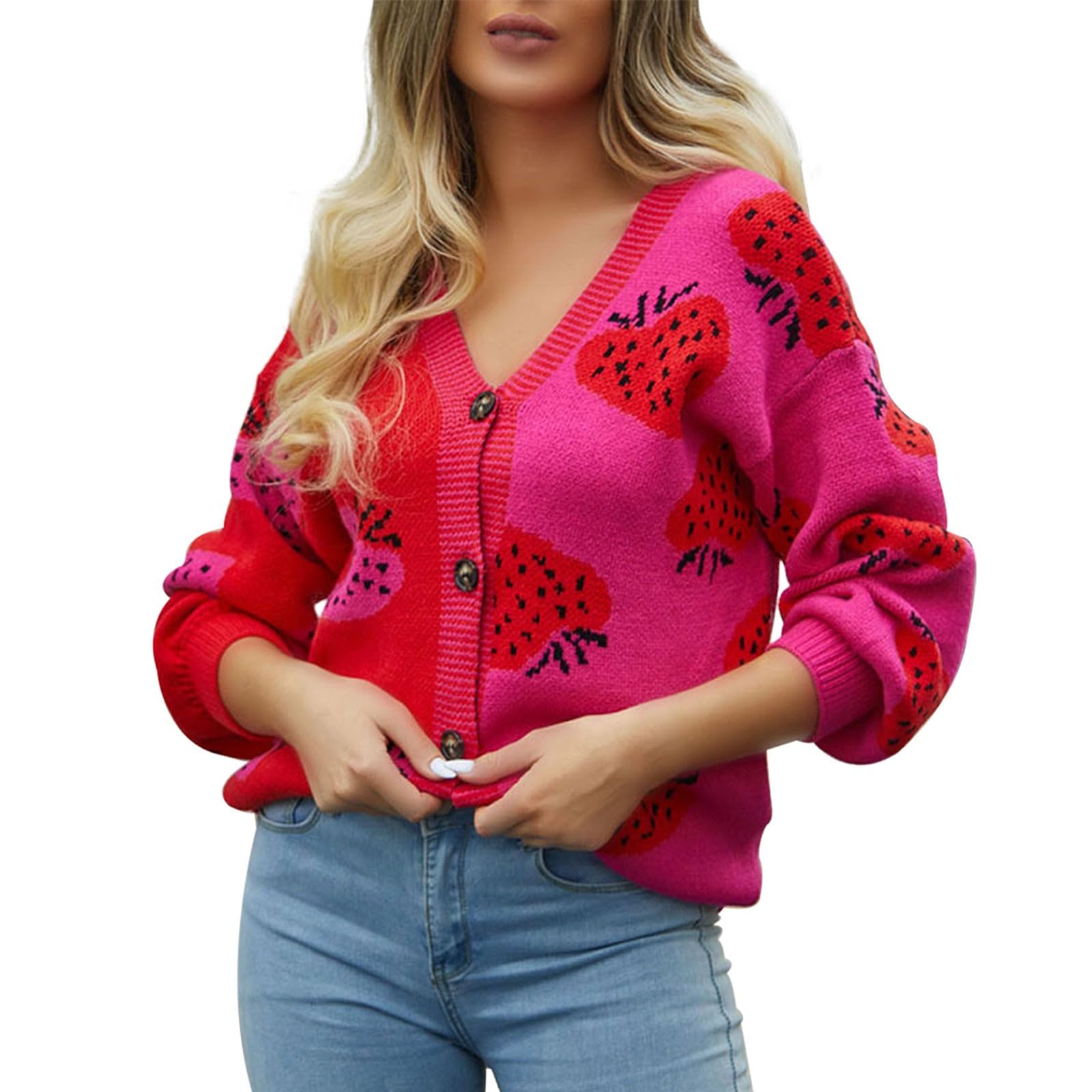 Générique Gilet Femme Chic Et Elegant - Cardigan Boutonné À La Fraise pour L'Automne Et l'hiver des Femmes