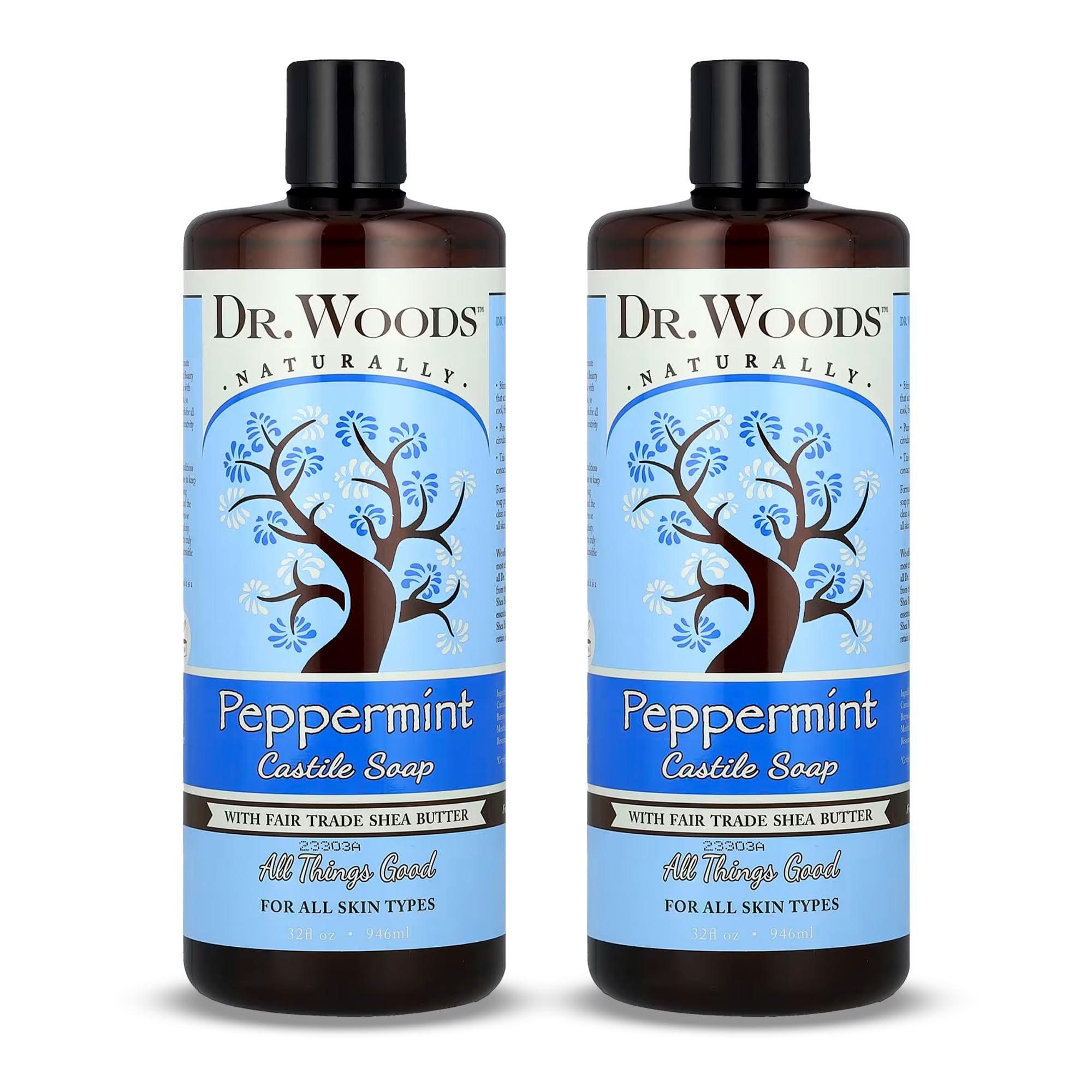 Dr. Woods Pure Peppermint liquido Castiglia Sapone con Burro di Karitè biologico, 32 Ounce (confezione da 2)