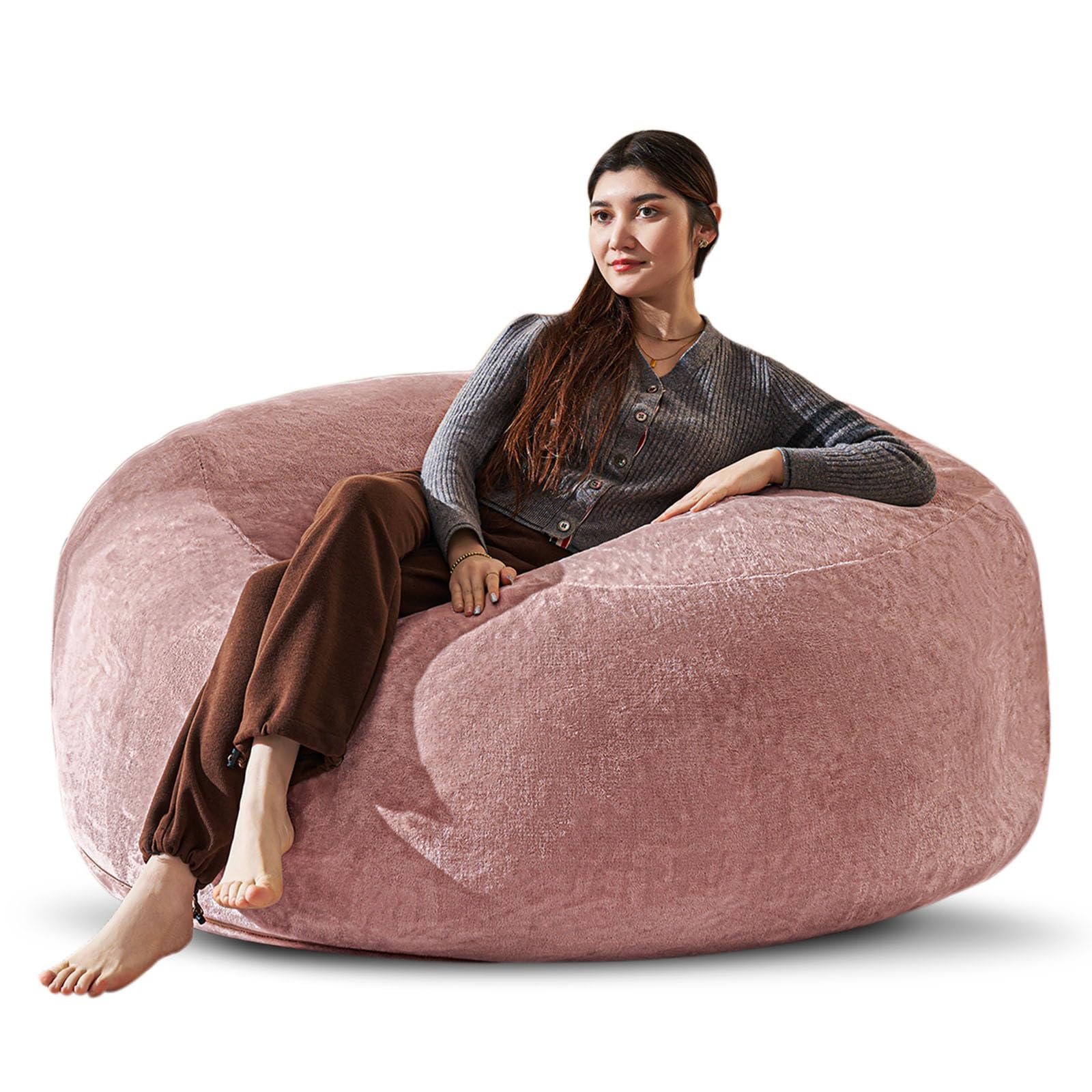 Bean Bag Chair 4Ft, Memory Foam Filled, Large Beanbag Chairs for Adults and Teens, Soft Sofa with Removable Flannel Cover, Round Couch for Living Room