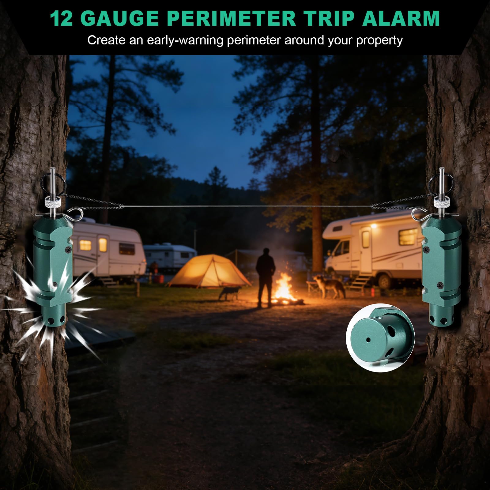Lot de 2 avertisseurs de voyage périmétriques de calibre 12, dispositifs d'avertissement de sécurité et dissuasif d'ours, système de fil pour la protection extérieure, alarme de calibre 12 pour la