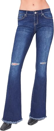 YMI Womens YMI Womens 1-Button Low-Rise Fray Hem Flare