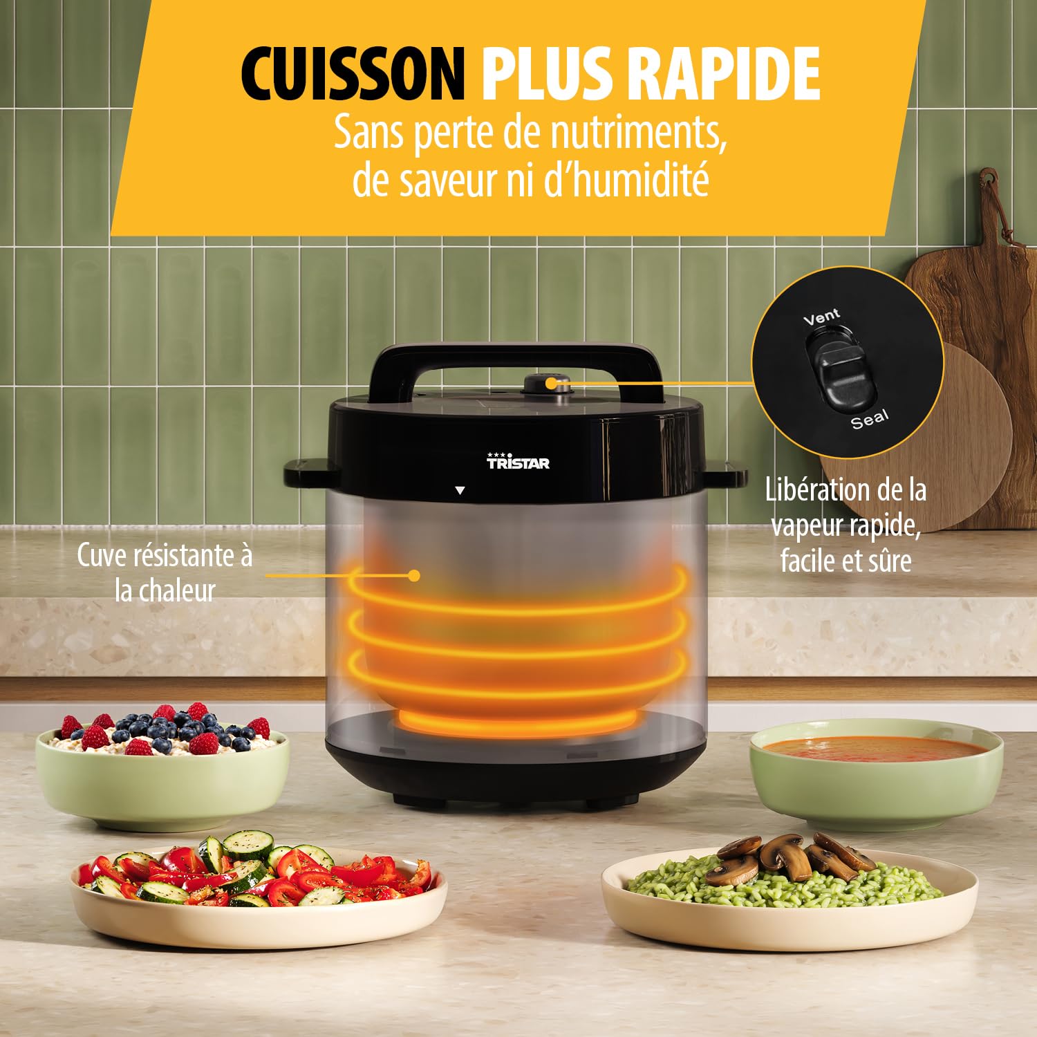 Autocuiseur Électrique Tristar, Capacité 6 l, Puissance 1000 W, Systèmes de Sécurité Intégrés, Cuve Amovible, Nettoyage Facile, RK-6160