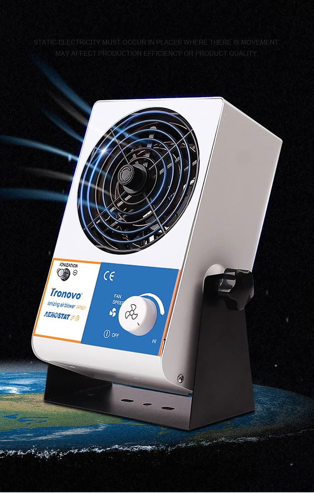Jieotwice Electric Ion Fan Desktop Electrostatic Eliminator Destaticizer Industrial Adjustable Ionizing Air Blower Ionization Fan TR7001
