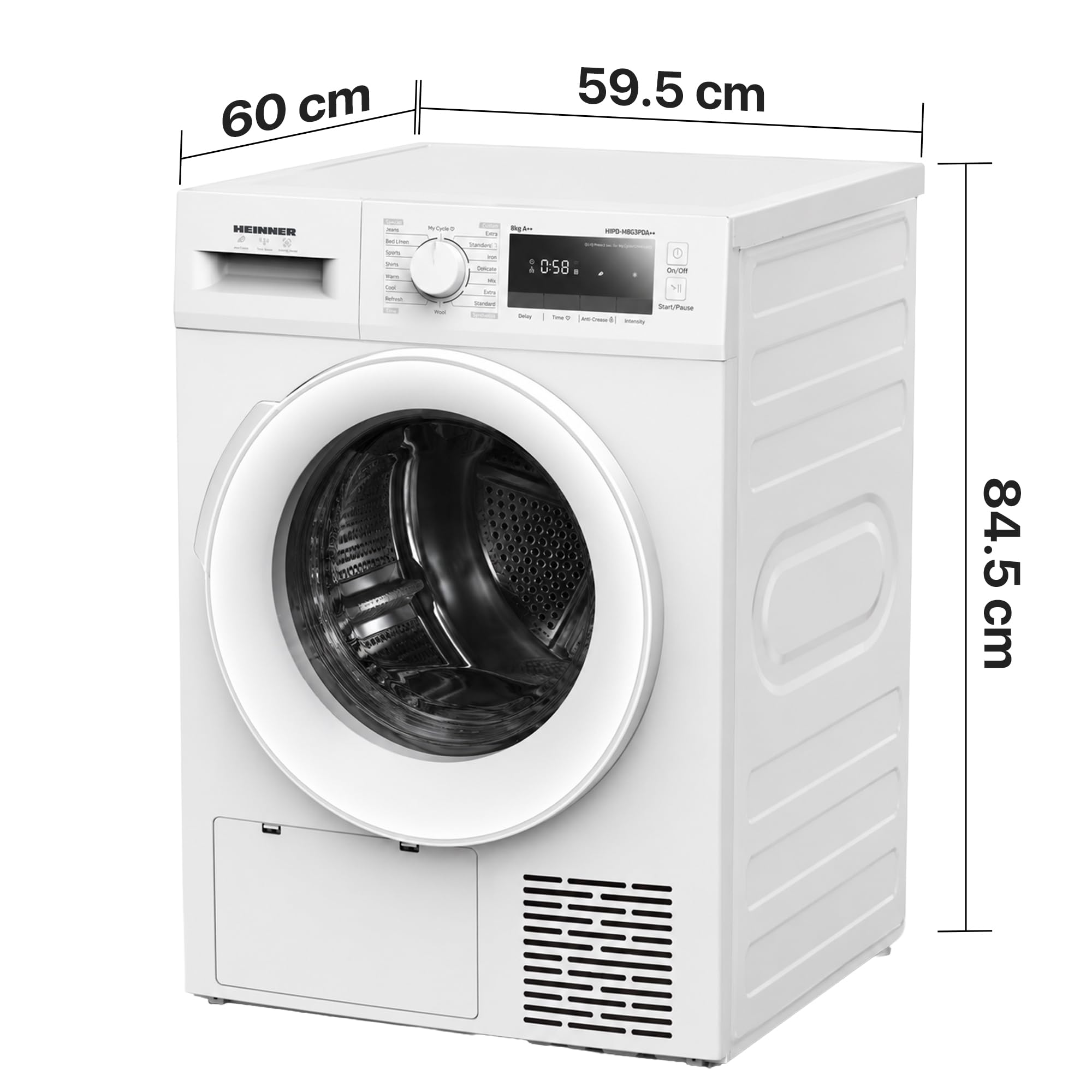 HHPD-M8G3PDA++ Warmtepompdroger – 8 kg Droogcapaciteit, Energieklasse A++, Sensor-gestuurd Drogen voor Optimale Resultaten, Meerdere Droogprogramma’s, Weiß, 5 Jahre Garantie