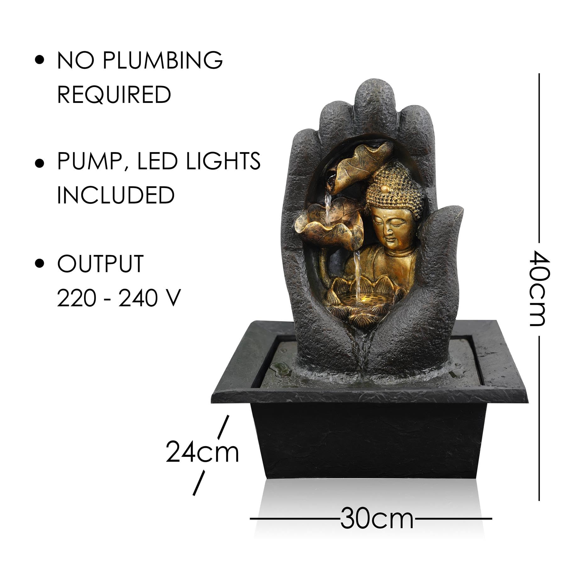 Fuente de Mesa Decorativa para Interior, Fuente de Agua con Cascada, de Resina, diseño de Buda, con iluminación LED, Zen, decoración para salón, Oficina