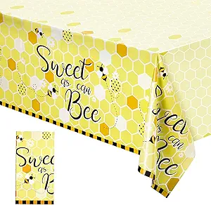 Tatuo Bee Plastic Tablecloths Sweet as Can Bee Decorative Table Cover Honey Baby Shower Party Tablecloth Set for Birthday Party Supplies Table Decoration, 54 x 108 Inches(1 Pack)