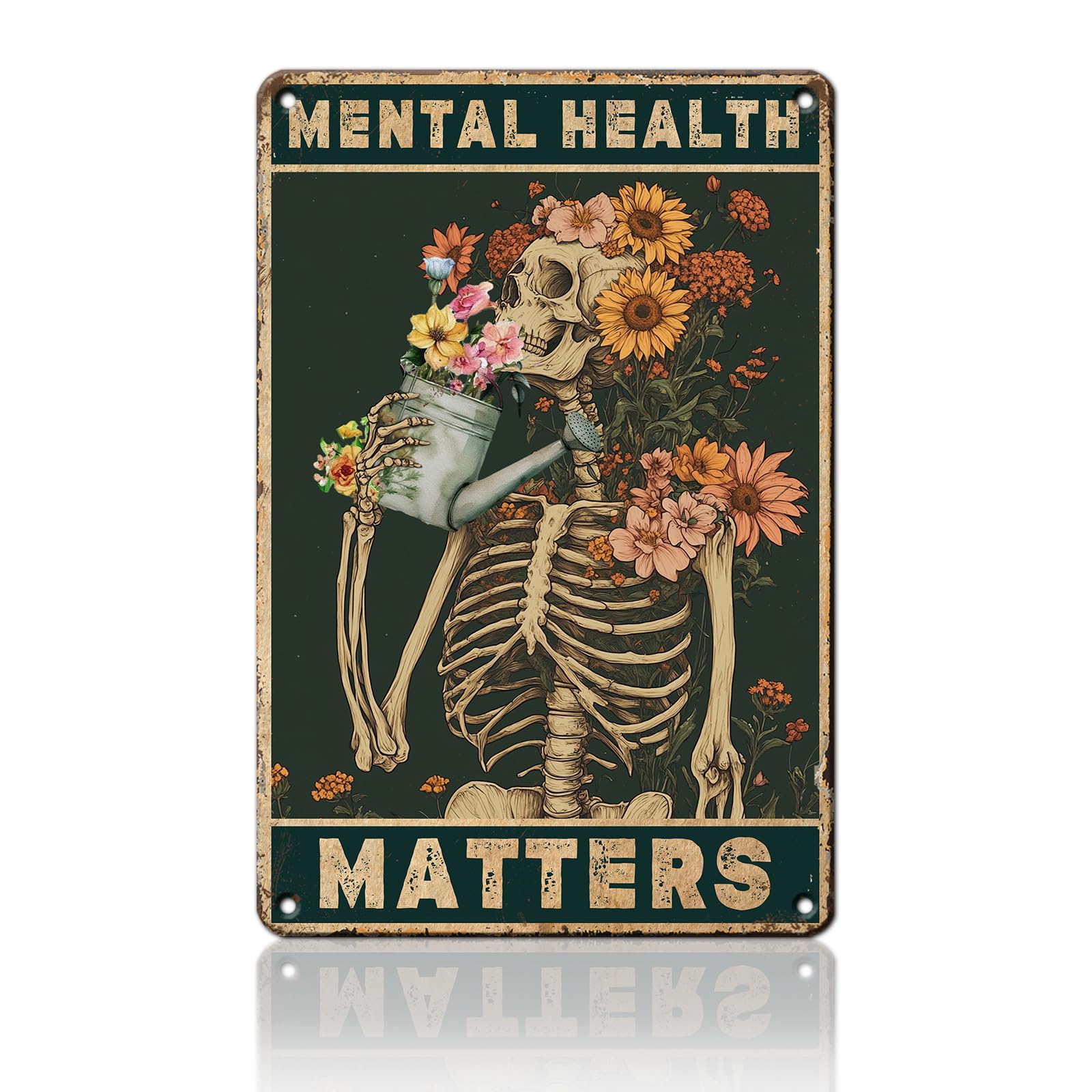 Anceky Vintage Tin Sign Skull Flower Matters Metal Sign Funny Wall Decor for Cafe Bar Plub Garage Home 12×16 Inch