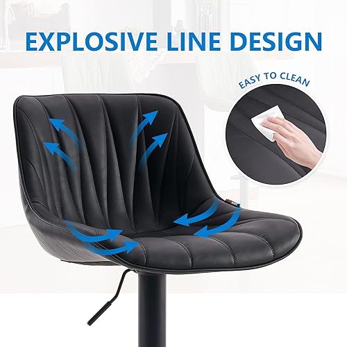 Miniatura 6 de YOUNIKE Juego de 2 taburetes de bar para isla de cocina, taburetes altos giratorios negros, taburetes de bar ajustables con respaldo, taburetes