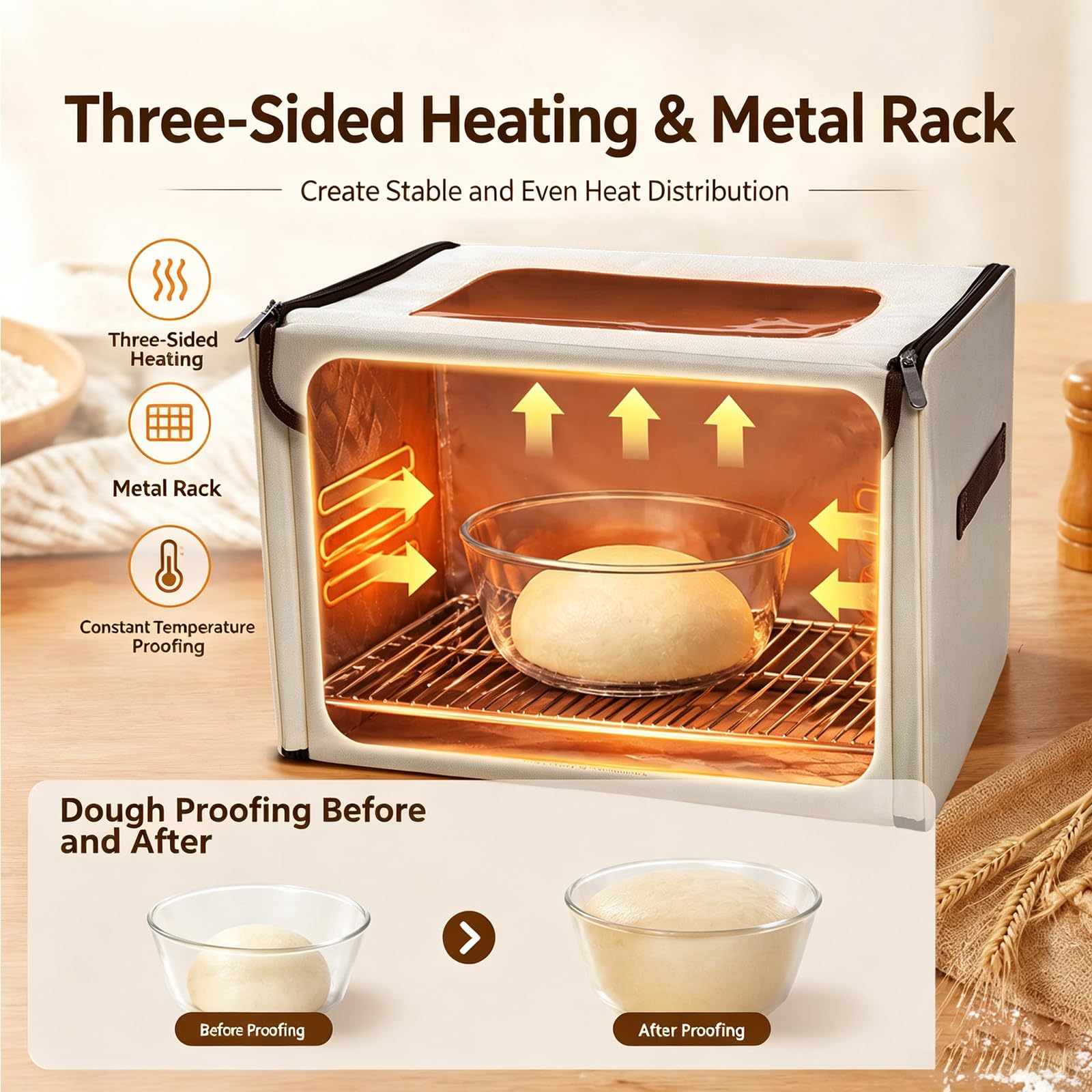 Contenitore per la fermentazione del pane con riscaldamento, pieghevole con sensore di temperatura NTC inserito, display digitale, timer da 0 a 99 ore, armadietto per la fermentazione per la casa