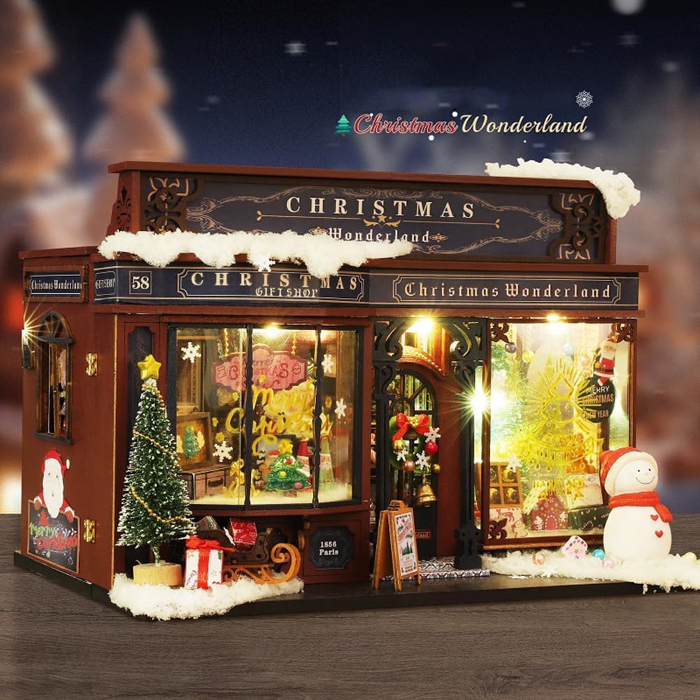 Kit fai da te per casa delle bambole in miniatura, kit casa delle bambole in legno con luce LED, idea creativa per la stanza per bambini/adulti, kit fai da te per casa delle bambole di Natale