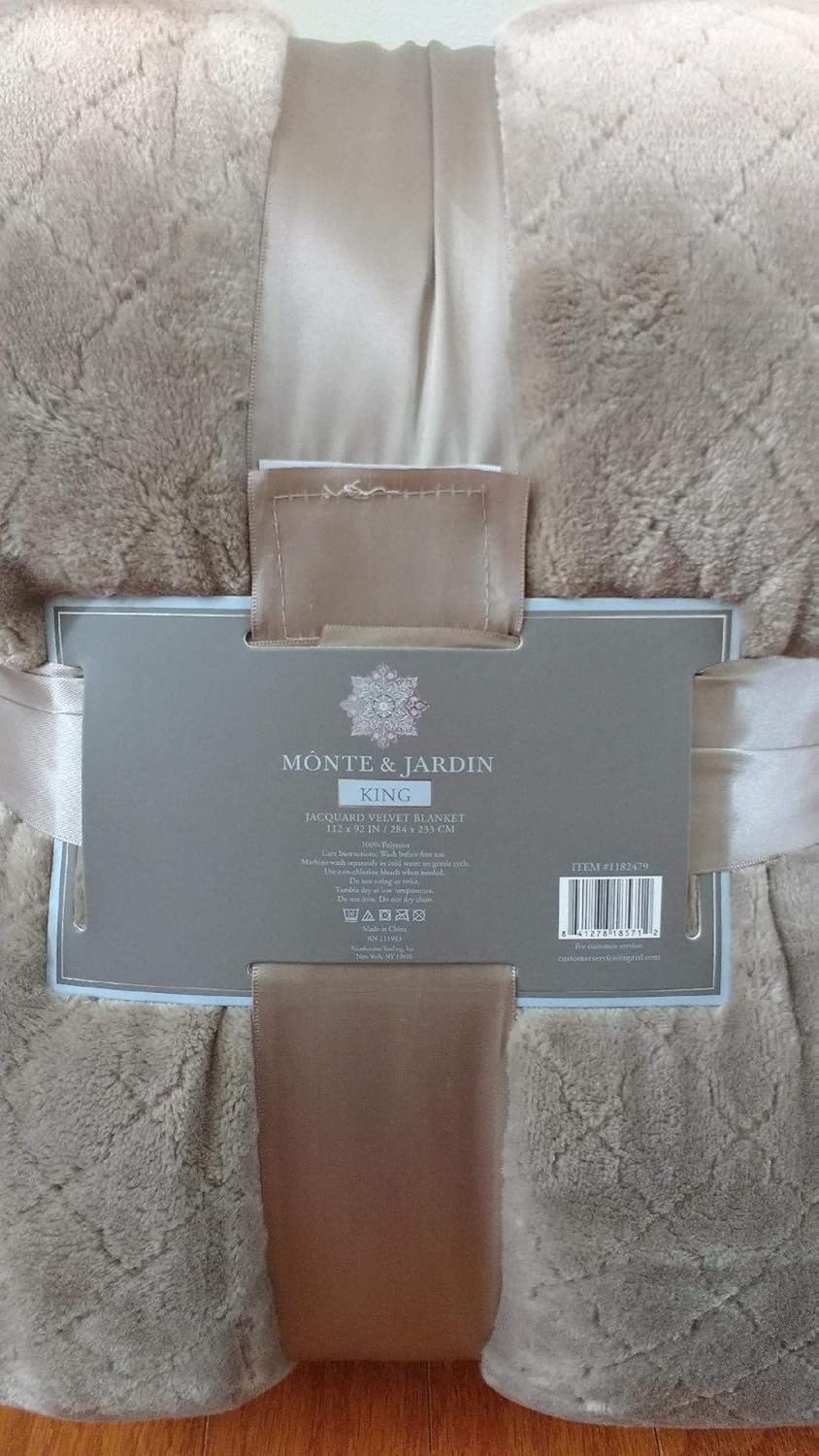 Monte & Jardin King Beige Jacquard Velvet Blanket Tan