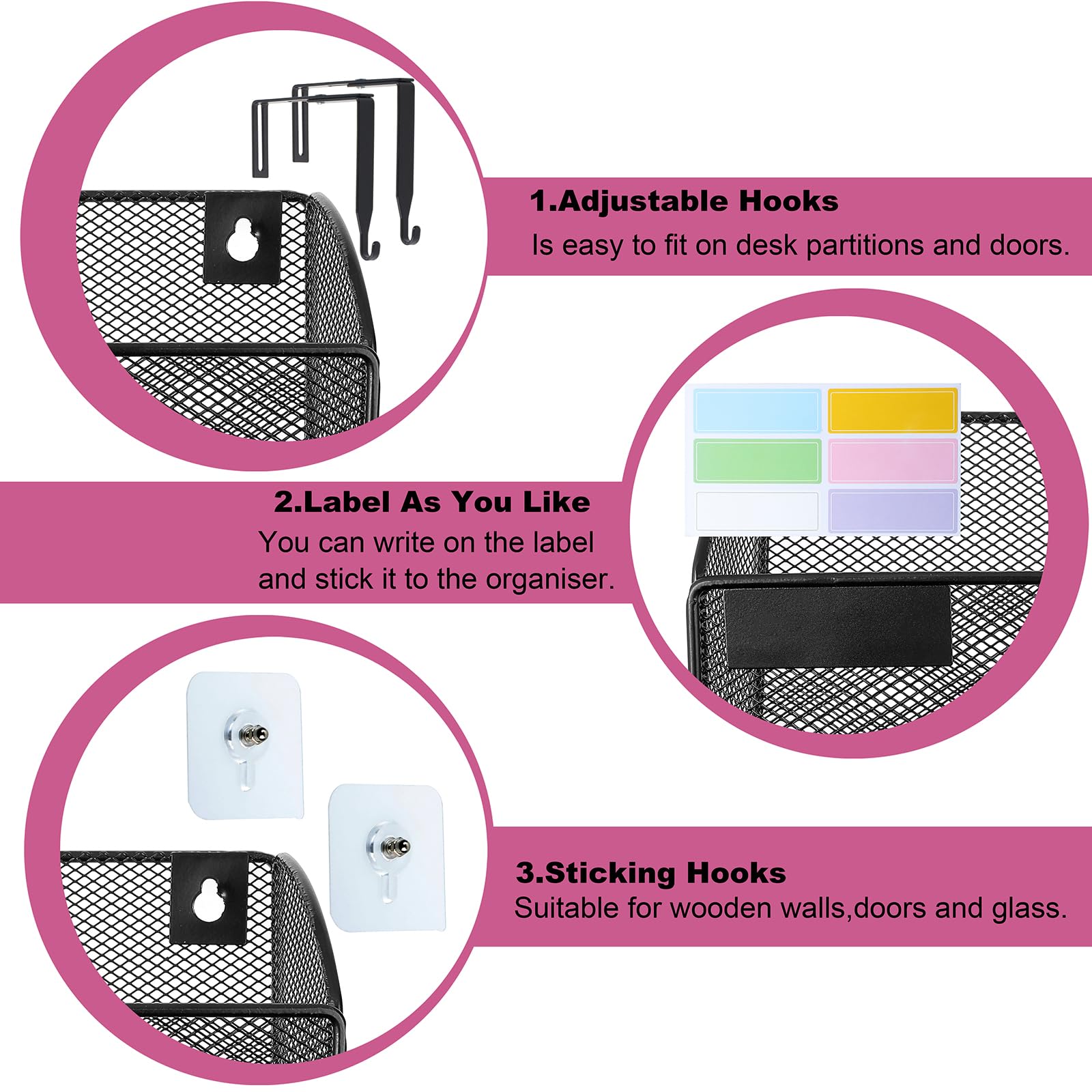 PLSOPPKG 6 Tier Hanging Wall File Holder Magazine Document A4 Mesh Wall Pocket Organiser Mail Organiser Magazine Storage Rack,Durable Desktop File - View #5