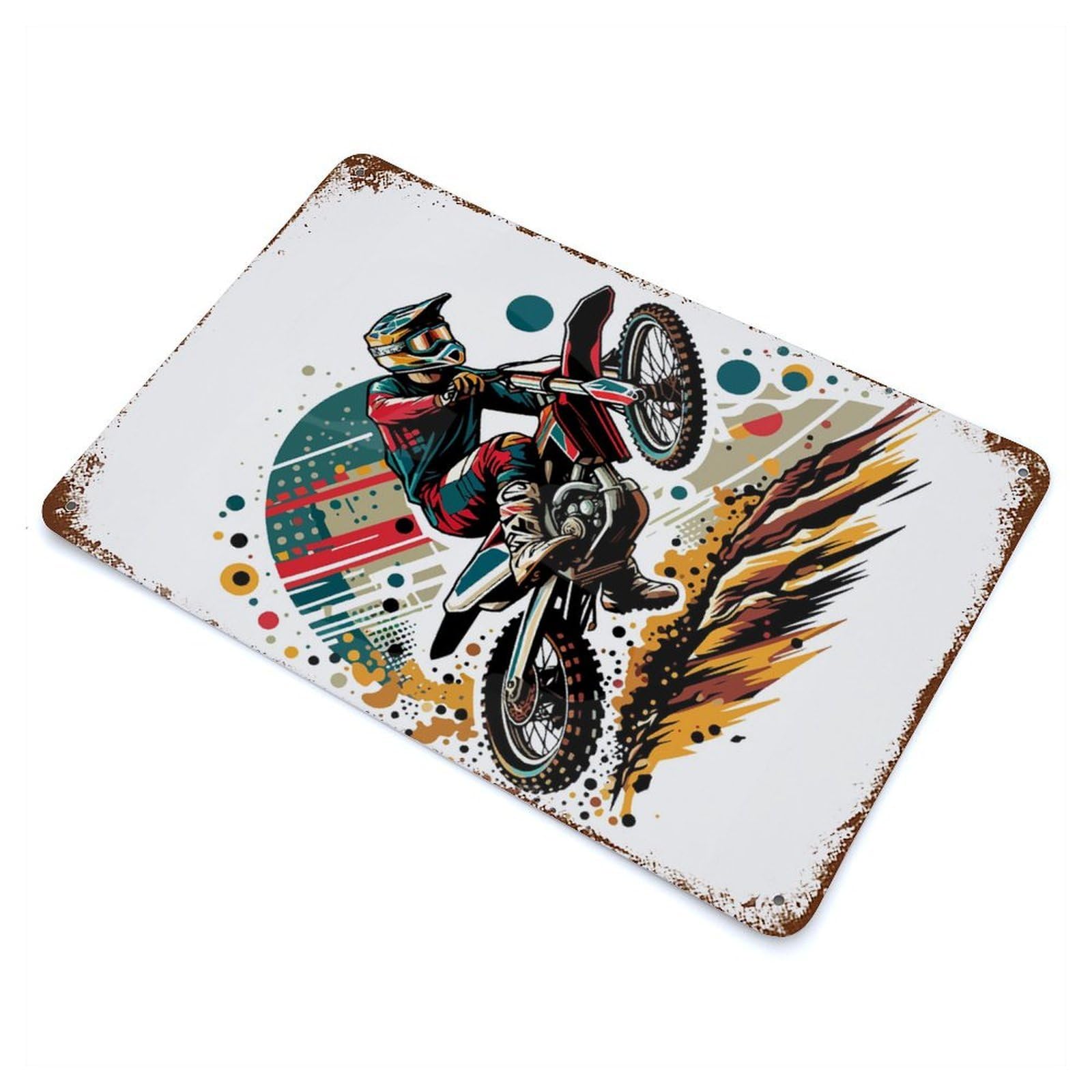 Rust Effect Motocross Wpap Pop Art Col Weathered Tin Sign 11.8"x7.9", Novelty Wall Decor for Office, Studio And Wall Decor