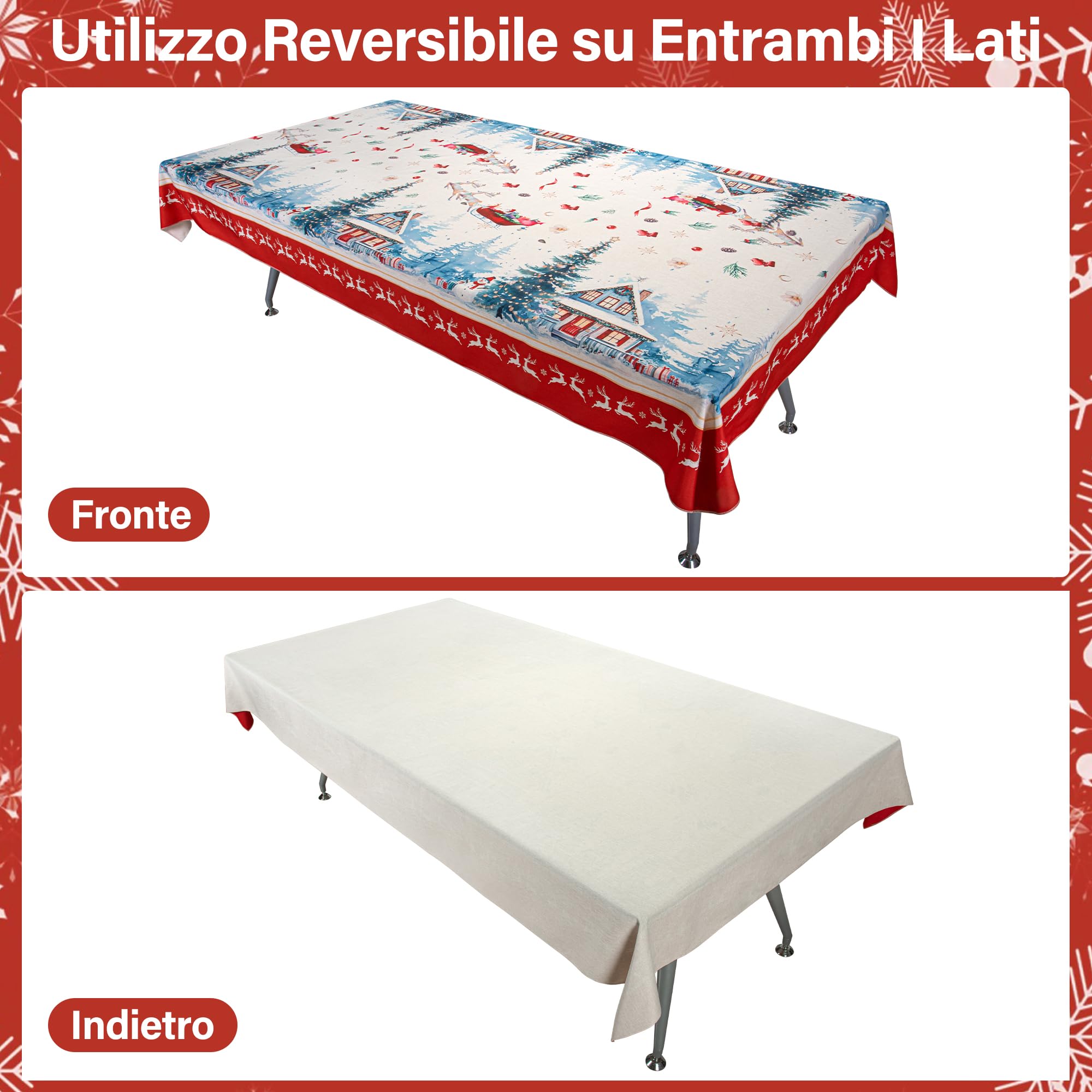 CZL Tovaglia Natalizia Tovaglia Antimacchia Rettangolare con Motivo di Alce Tovaglia Lavabile di Natale Tovaglia Impermeabile di Lino Effetto Poliestere Tovaglia-140 x 240CM