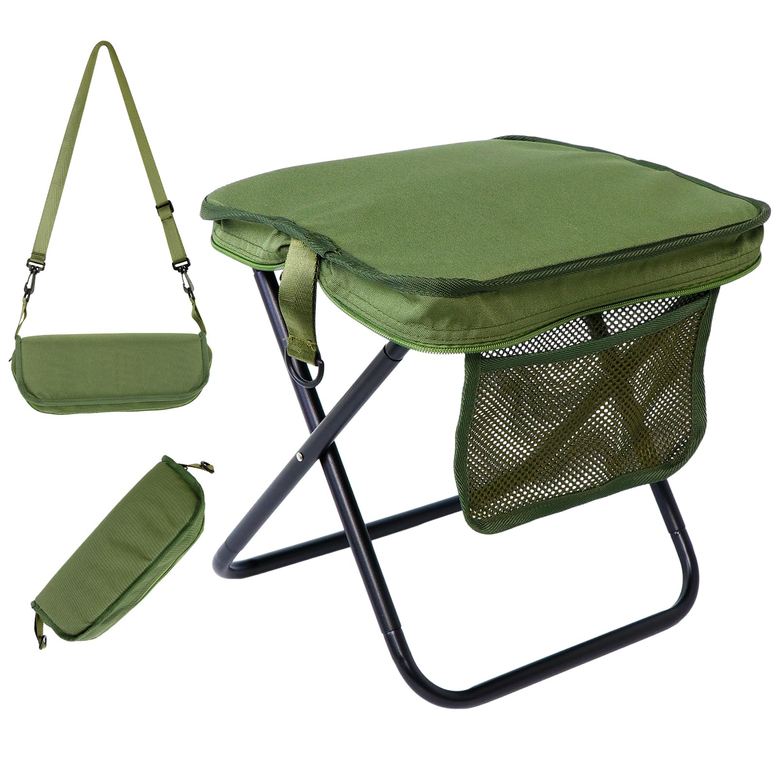 Hodeacc Portable Folding Stool with Side Pocket, Lightweight Foldable Camping Stool, Backpacking Travel Pocket Foldable Stool for Camping Travel Fishing Hiking and Outdoor Activities(Green,Large)