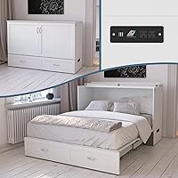 Vista 25 de AFI Hamilton Queen Murphy - Cómoda de cama con colchón, almacenamiento y cargador integrado, color gris