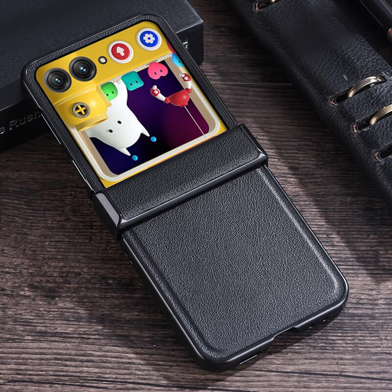 Étui Motorola Razr 2024 noir avec protection charnière en cuir