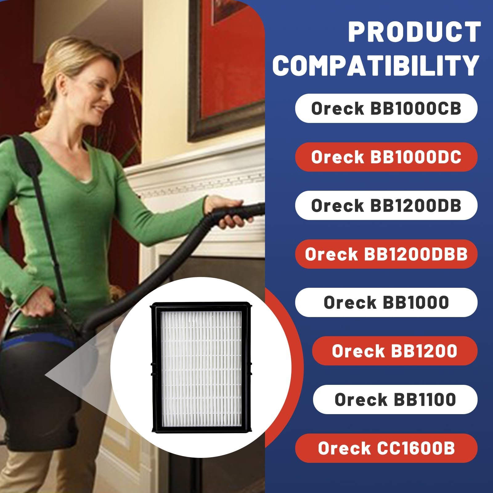 4 filtros HEPA HF1000 compatibles con aspiradora Oreck Buster BB1000, piezas de repuesto para BB1100, serie CC1600
