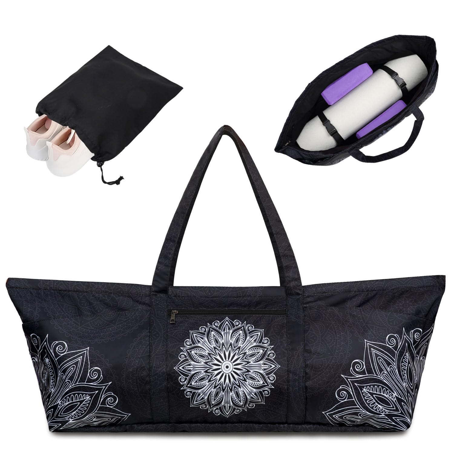Yoga Mat Bag Yoga Mat Carrier with Shoes Compartment & Wet Pocket Pilates Bag with Zipper Pockets & Yoga Mat Holder Strap Yoga Bags and Carriers Fits