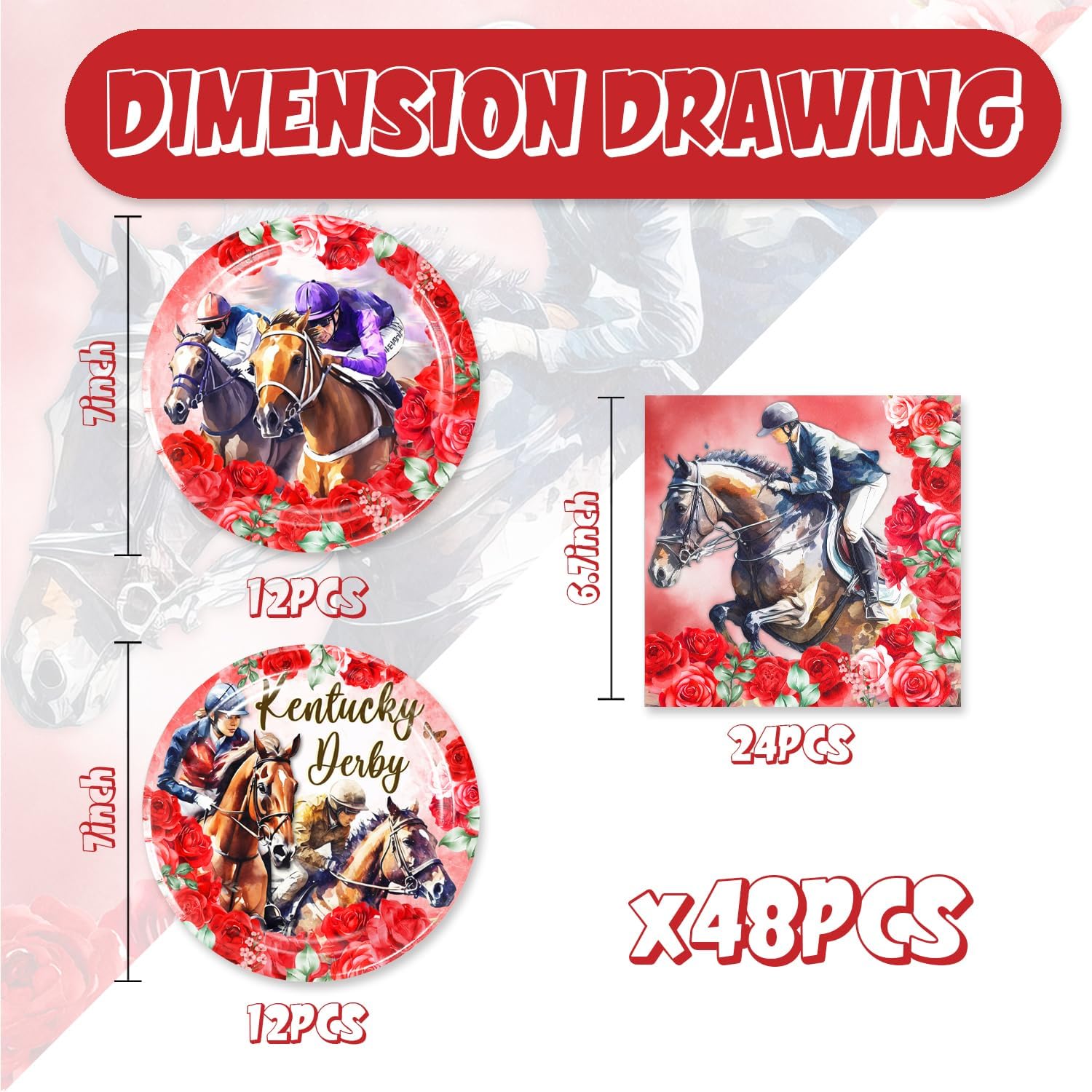 48Pcs Derby Day Plates and Napkins Derby Party Supplies Horse Racing Tableware Set Run for The Roses Party Decorations - Image 3