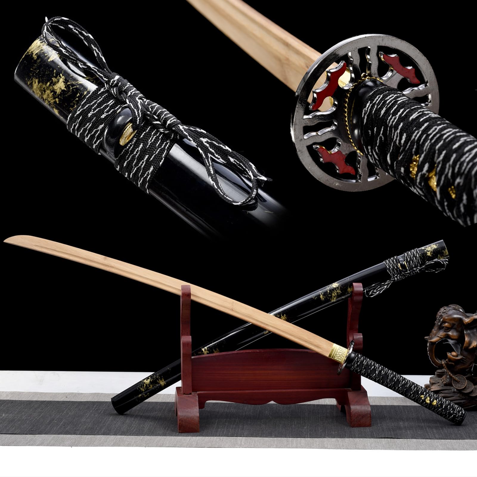 Katana de bambú Natural de 103cm,bokken Hecho a Mano,Espada samurái de Madera para Regalos,exhibiciones,Cosplay,Accesorios,Entrenamiento de Kendo