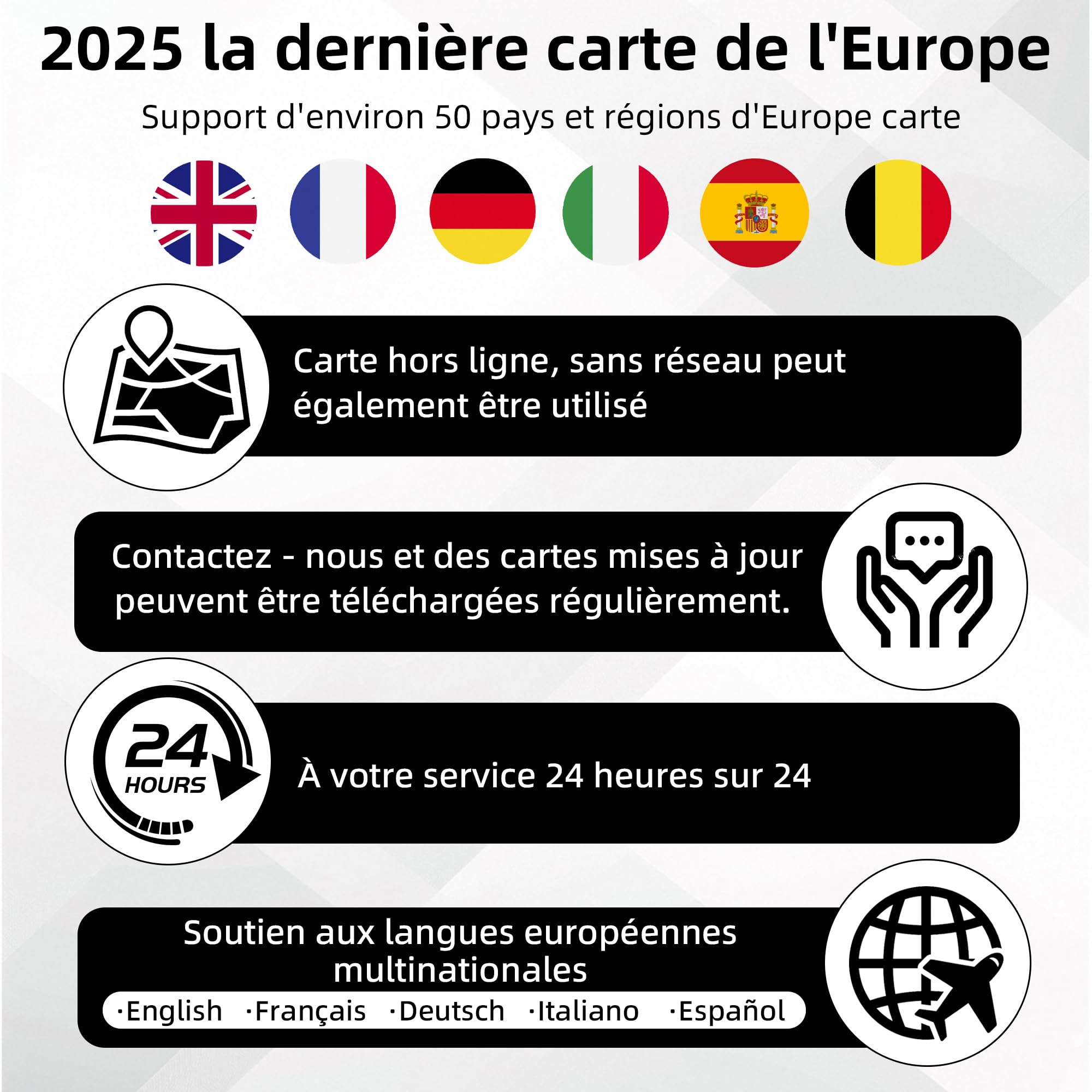 GPS Auto, Mappa dell'Europa 2025, 7 Pollici/18 CM, Navigazione Offline, Aggiornamenti gratuiti, Voci reali, Avviso Velocità & Poi, Francese Regolabile, per GPS Pesi Pesanti/Camping-Car/Camion,3D