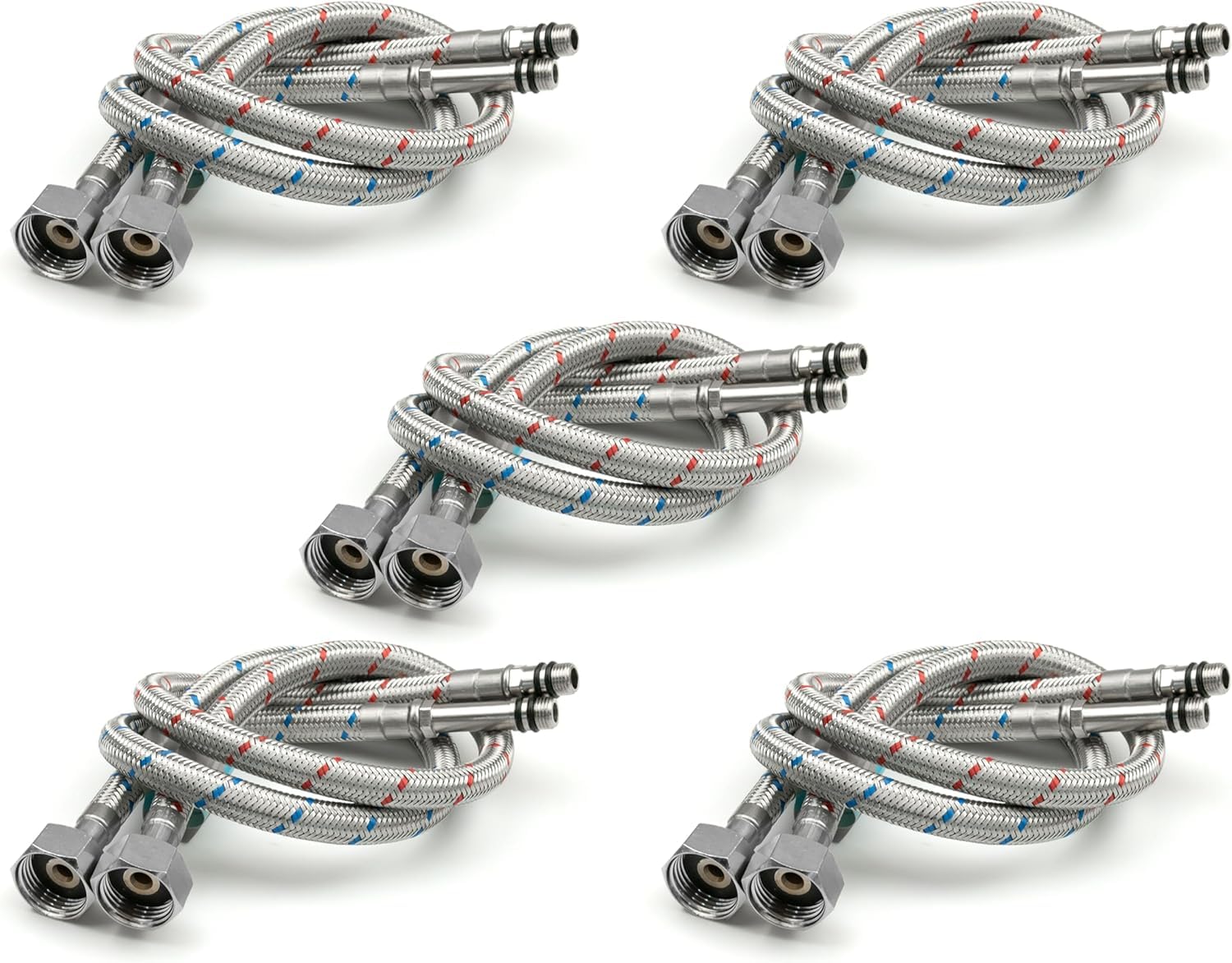 Xcel Home 10x M10 x1/2 Flexible Tap Connectors (500mm) | 10 Lengths | 5 Pairs of BSP Kitchen/Basin Monobloc Mixer Flexi Pipe Tails | Braided Stainless Steel