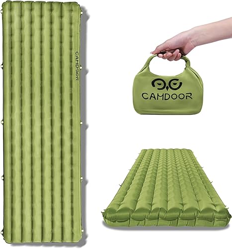 CAMDDOR - Colchoneta de dormir ultraligera, almohadilla de dormir remendable para acampar con cálido colchón de campamento aislado 6.8 R-Value para
