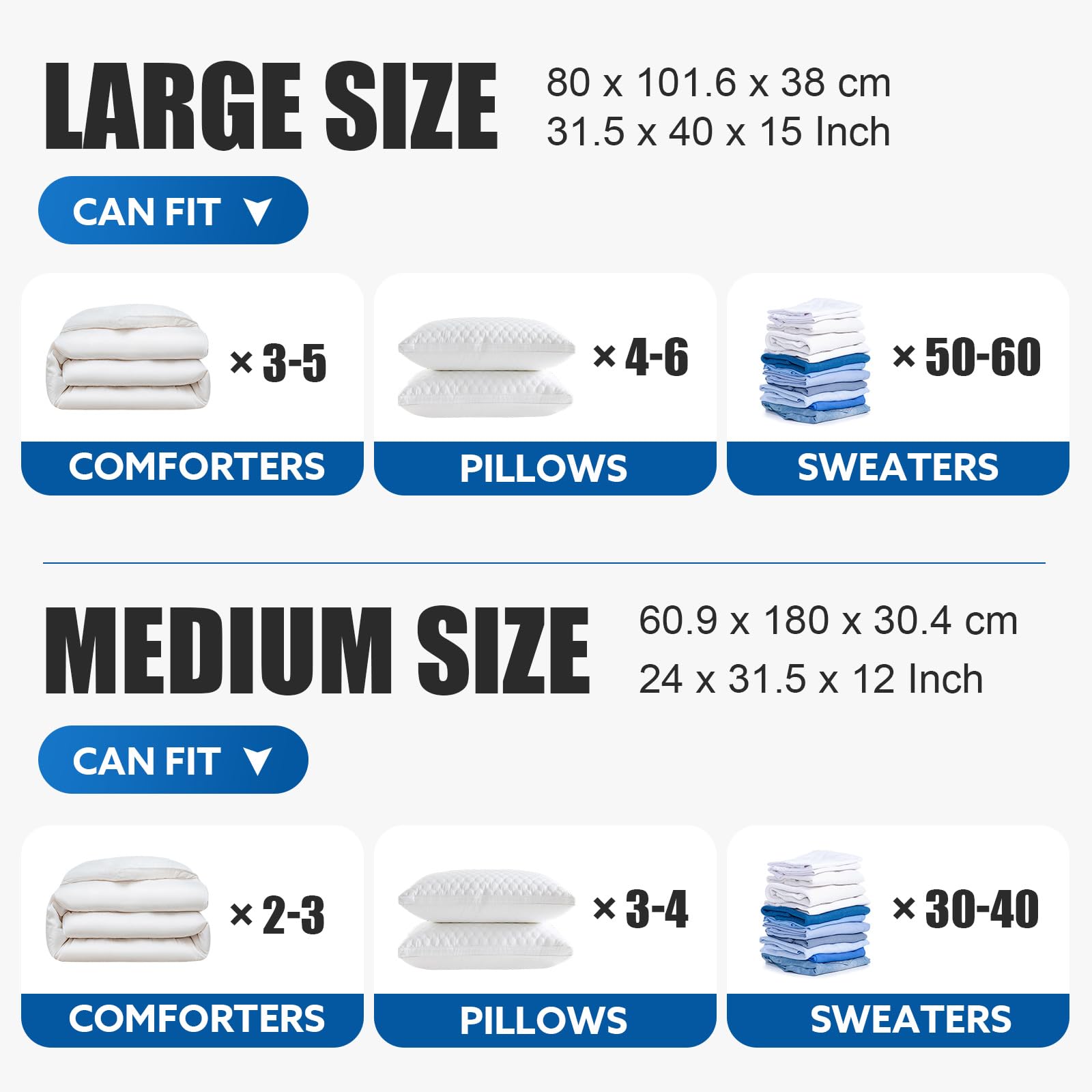 Confezione da 4 sacchetti sottovuoto extra large a forma di cubo, salvaspazio, per vestiti, trapunte, cuscini, coperte, senza bisogno di pompa