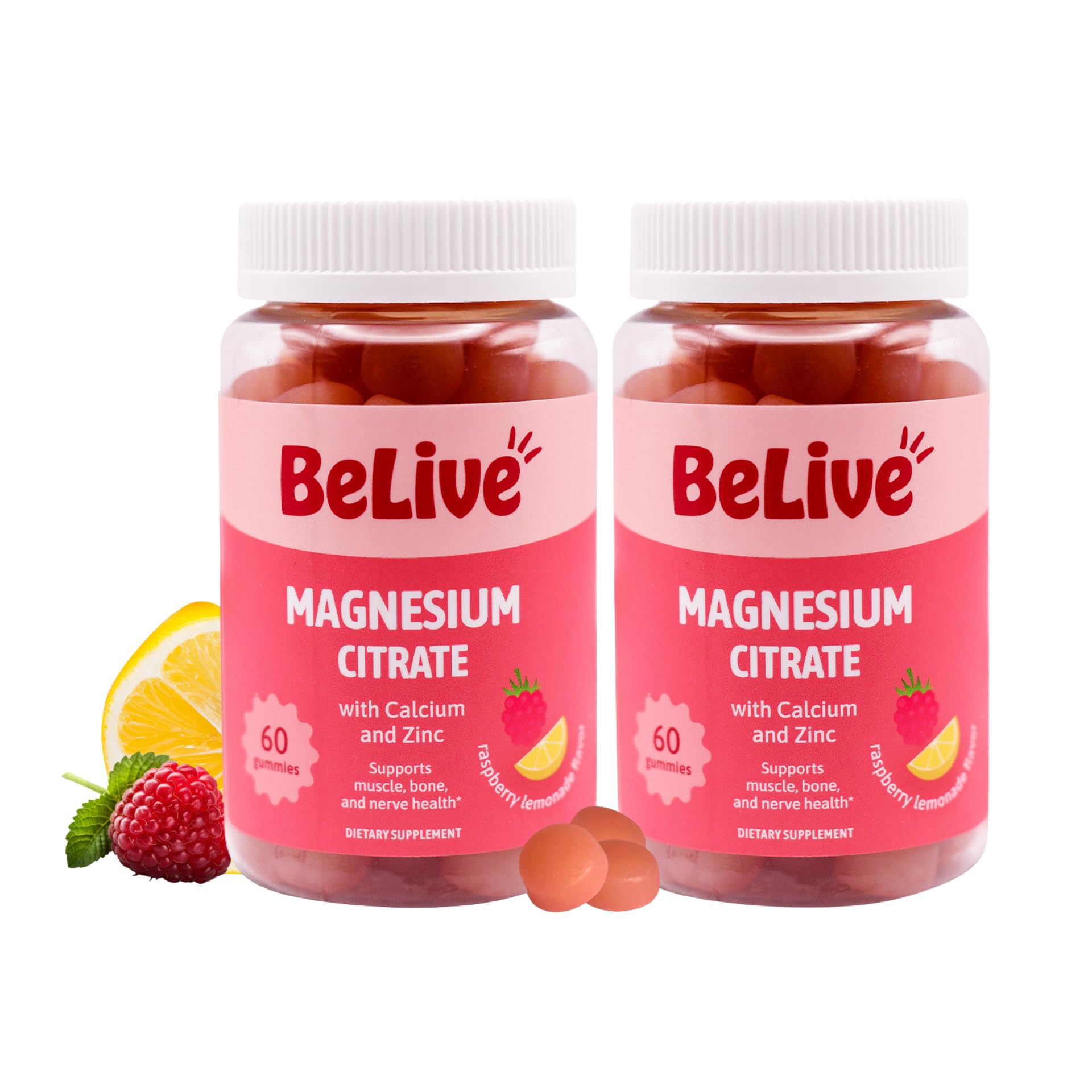 BeLive Magnesium Citrate Gummies, Raspberry Lemonade Flavor, 120 Count
