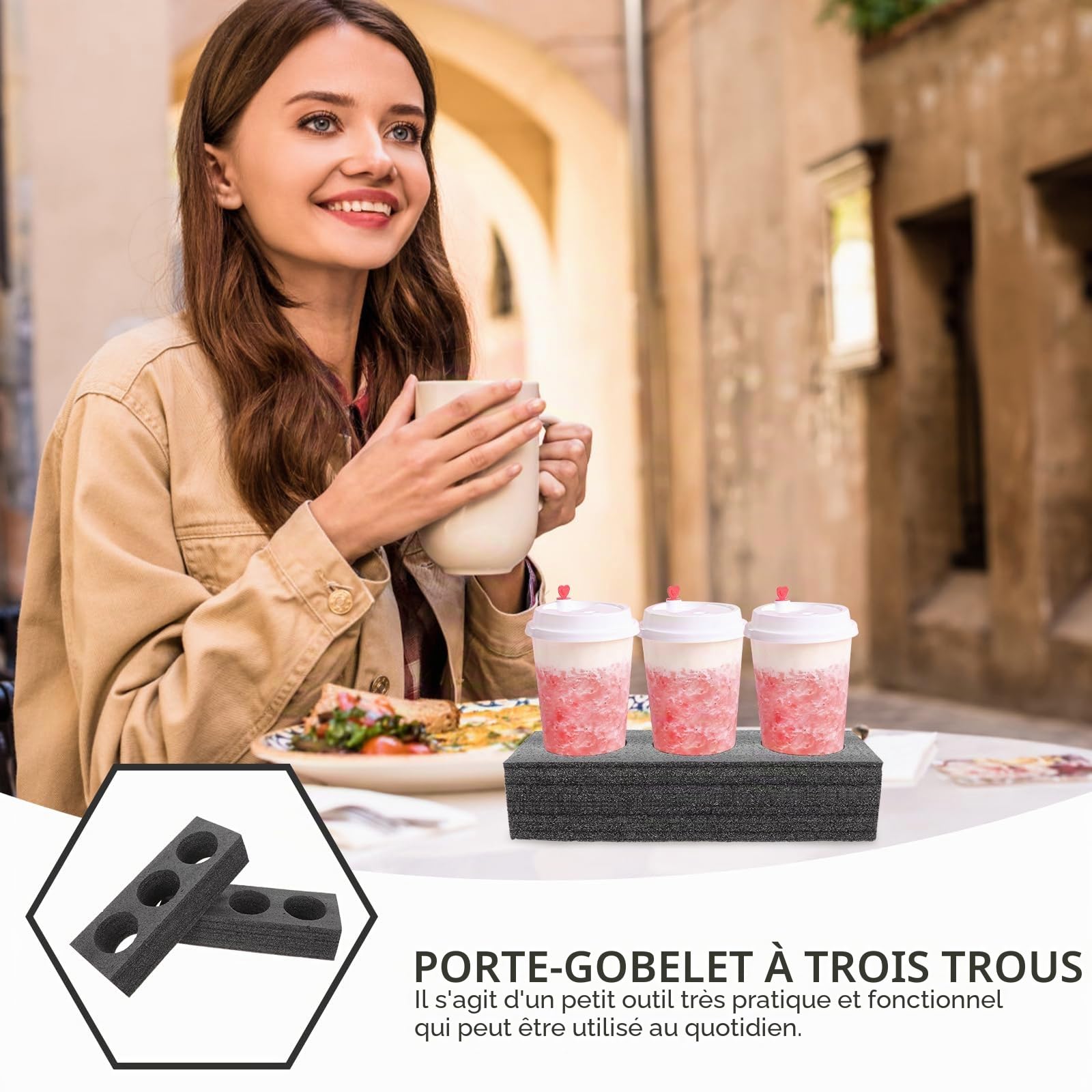 Housoutil Porte-Gobelet En Mousse Pour 3 Tasses Support De Tasse À Café Et Thé À Emporter Organisateur Pratique Pour Voiture Camping-Car Et Bateau 11.6X3.9X2.6 Pouces