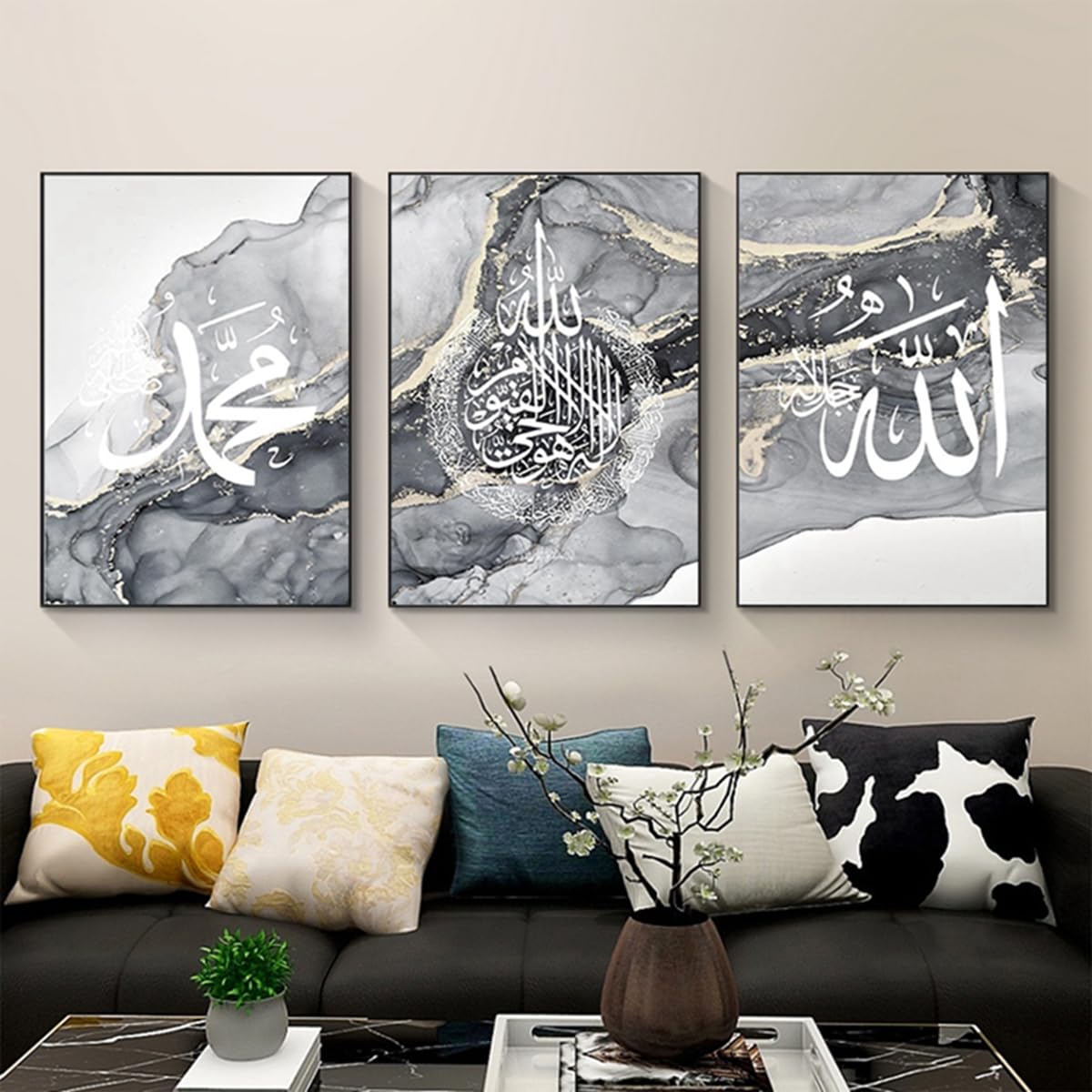 MKHFUW Living Room Bedroom Marble Background Ink Painting Poster, Modern Abstract Picture Set Wall Painting Art Decoration - Image 2