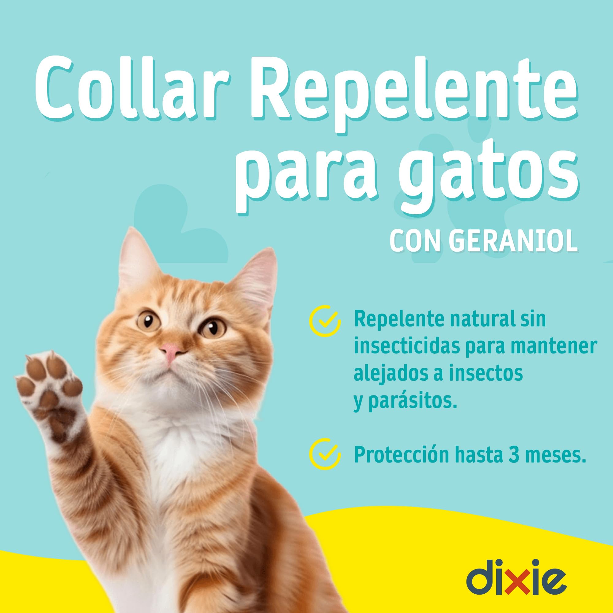DIXIE – Collar Antipulgas para Gatos y Gatitos – Repele y Protege de Pulgas, Garrapatas y Mosquitos – Sin Insecticidas – 3 Meses de Protección Natural - 34,5 cm Ajustables para Cualquier Raza y Tamaño