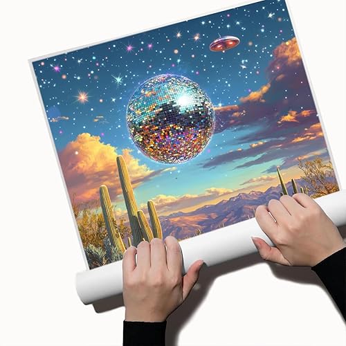 Miniatura 3 de Surreal Desert Disco - Arte de pared con cactus y OVNI, impresión en lienzo retro futurista, póster estético del suroeste para sala de estar