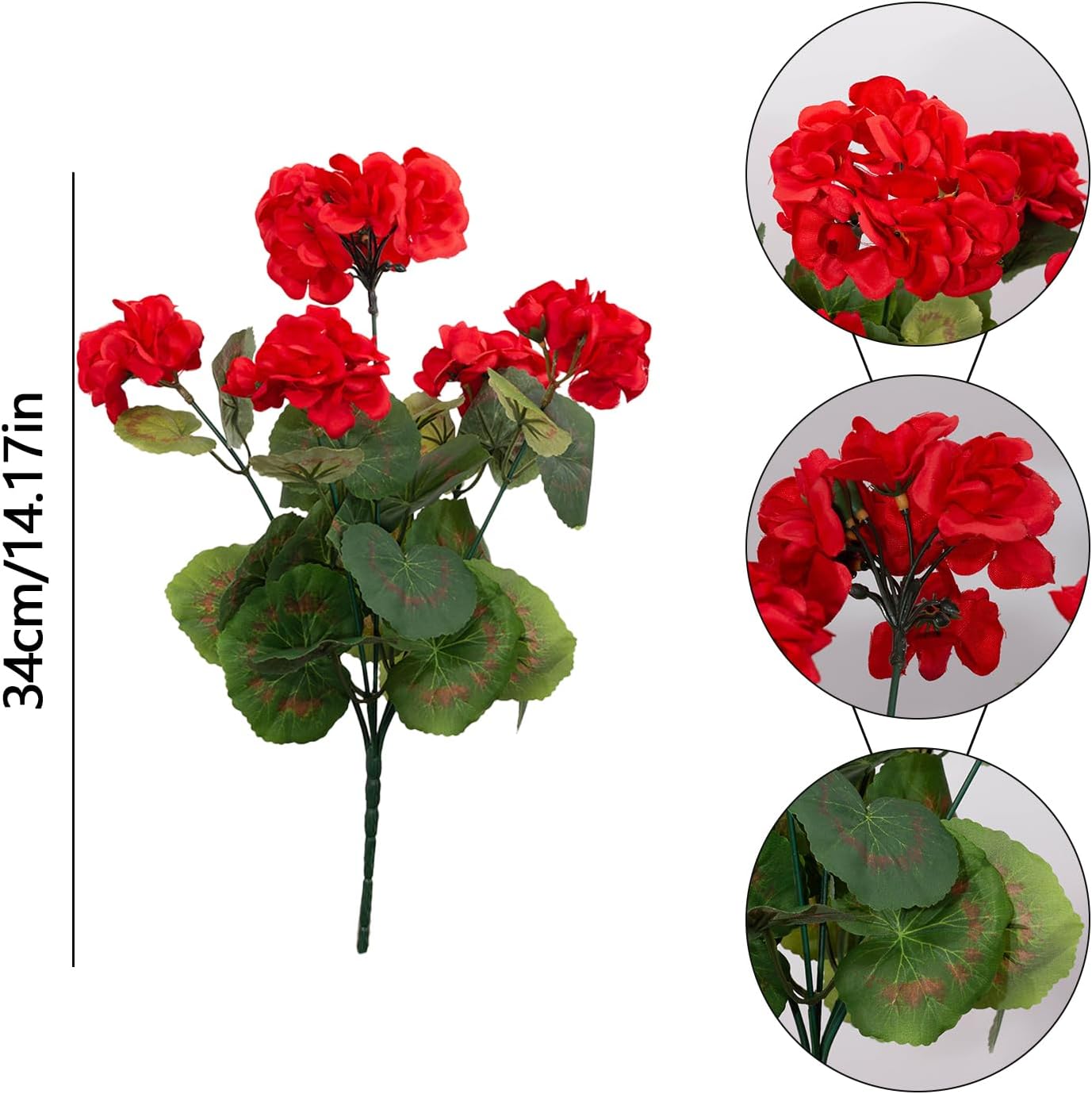 6PCS Artificial Geraniums Outdoor Flowers, Faux Red Geraniums Artificial Flowers Plants Outdoor UV Resistant Plants, Realistic Silk Flowers for Cemetery, Front Porch Decor, Table Centerpiece