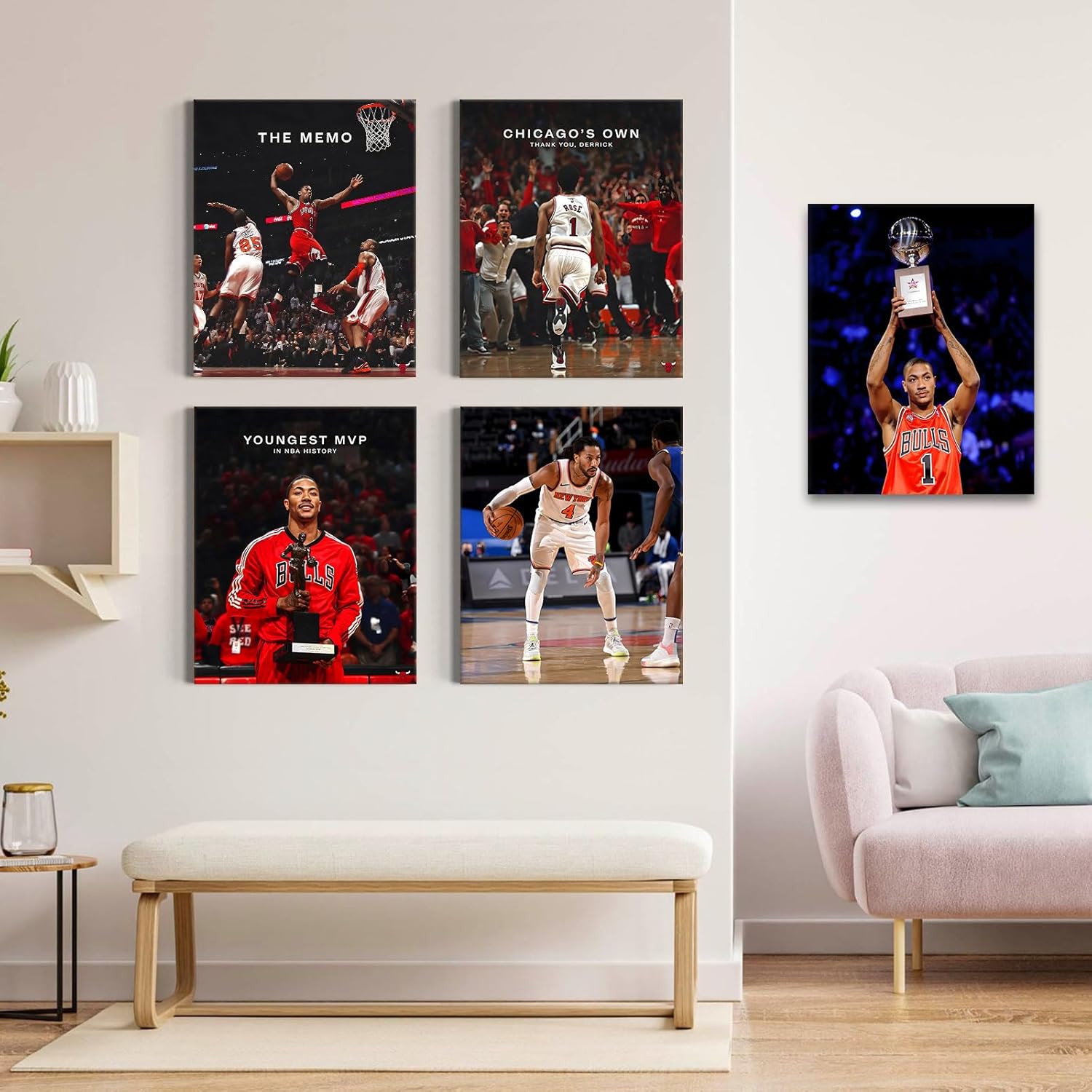 ART Chicago’s Own Derrick Rose Celebration Canvas Wall Decor Basketball Print Thank You Derrick - Superstar Cover Wall Framed Poster Canvas Painting Picture Living Room Office Decor 16x20inch