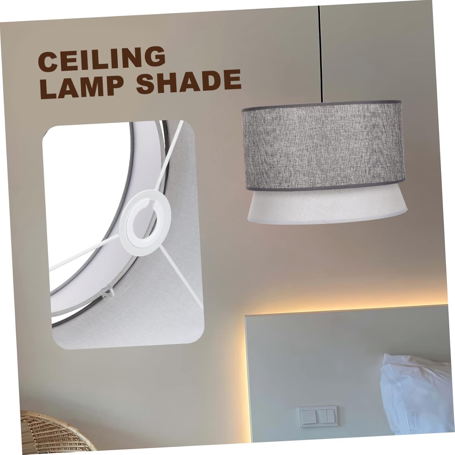 Small Double Layer Lampshade for Base Ceiling Lights Elegant Fabric Cover for Living Bedroom Dining and Office Decor Deep Grey Design