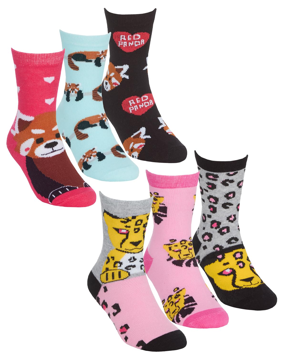 Undercover Panda/Leopard 6 Pairs Kids Cotton Rich Socks 43B771 1Xeach 6-8.5