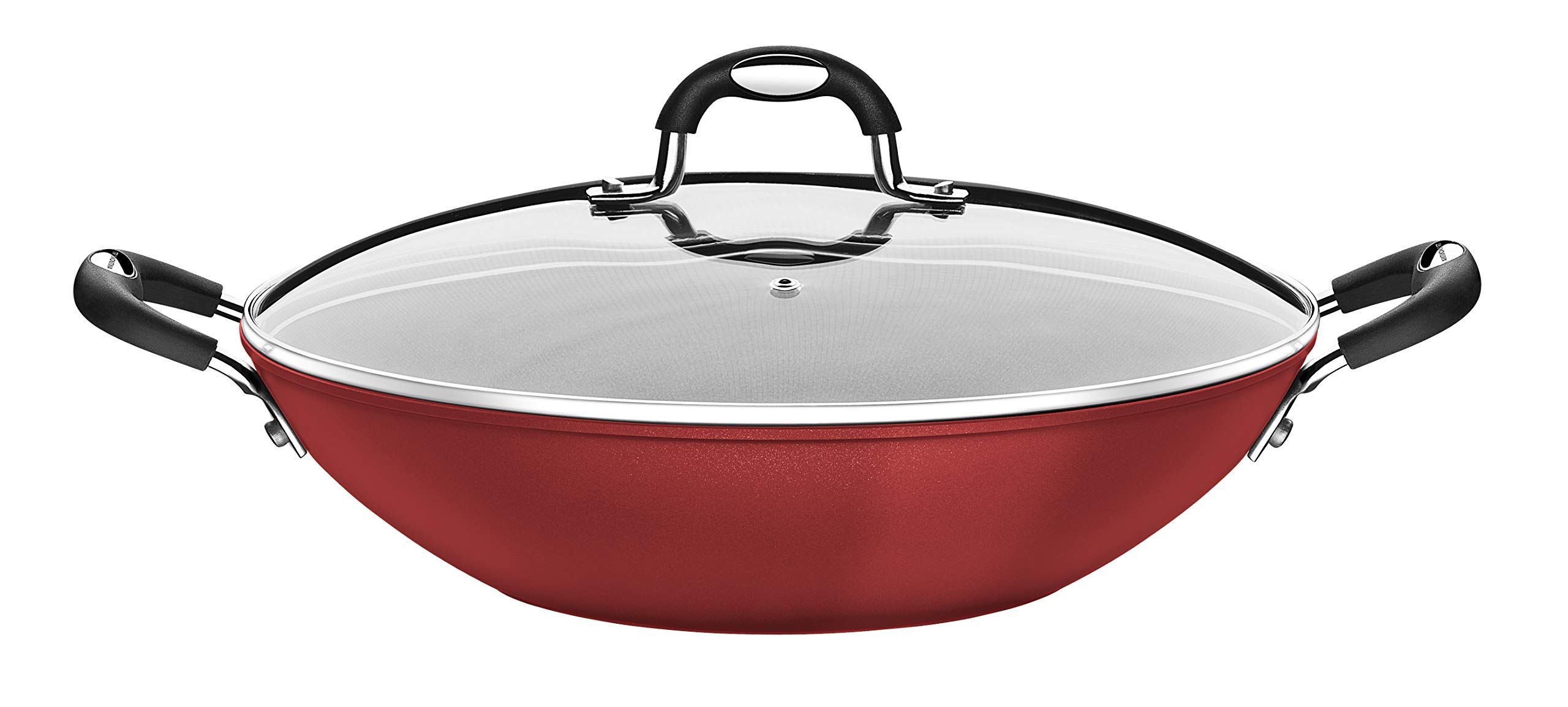 Tramontina32 cm Wok Non-Stick T3 With 15.000 Cycles Resistance, Glass Lid