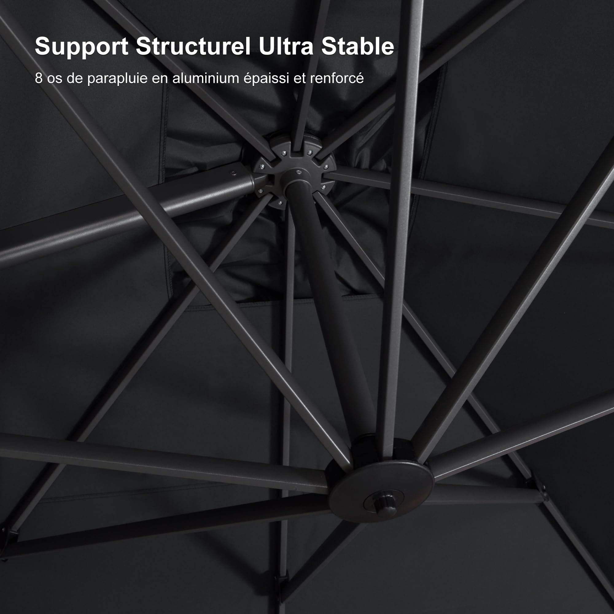 PURPLE LEAF Ombrellone da Giardino 3 x 3 m, Ombrelloni da Esterno in Alluminio con Rotazione di 360° e 5 Posizioni Regolabili, Ombrellone Decentrato con Base a Croce, Protezione UV, Grigio