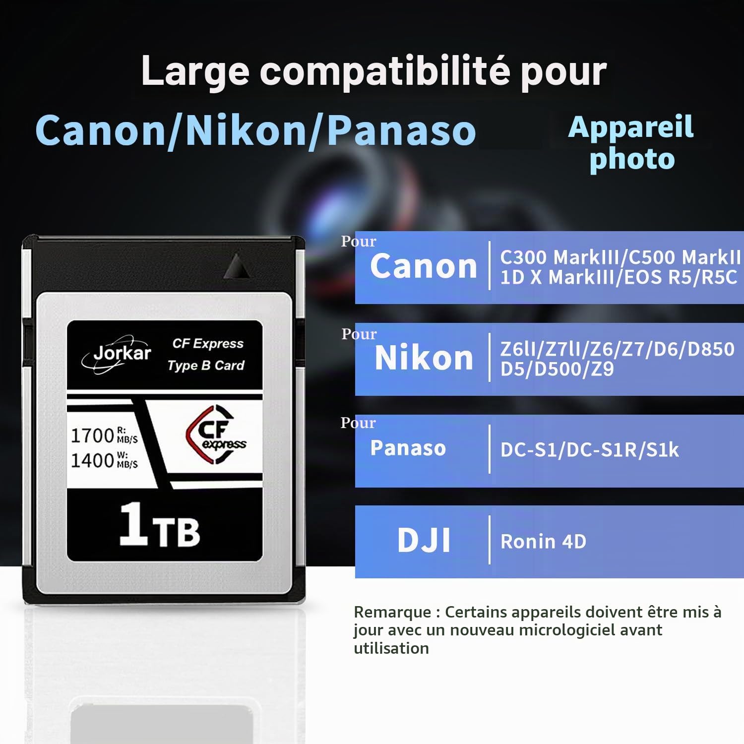 CFexpress Type B Caméra Carte Mémoire 128Go pour Nikon Z6II/Z7II/D6/D5/D500,for Canon EOS-1DX/C300/C500/R5C R3,for Panaso GH6/S1/S1R/S1K, DJI Ronin 4D,RAW 8K 4K